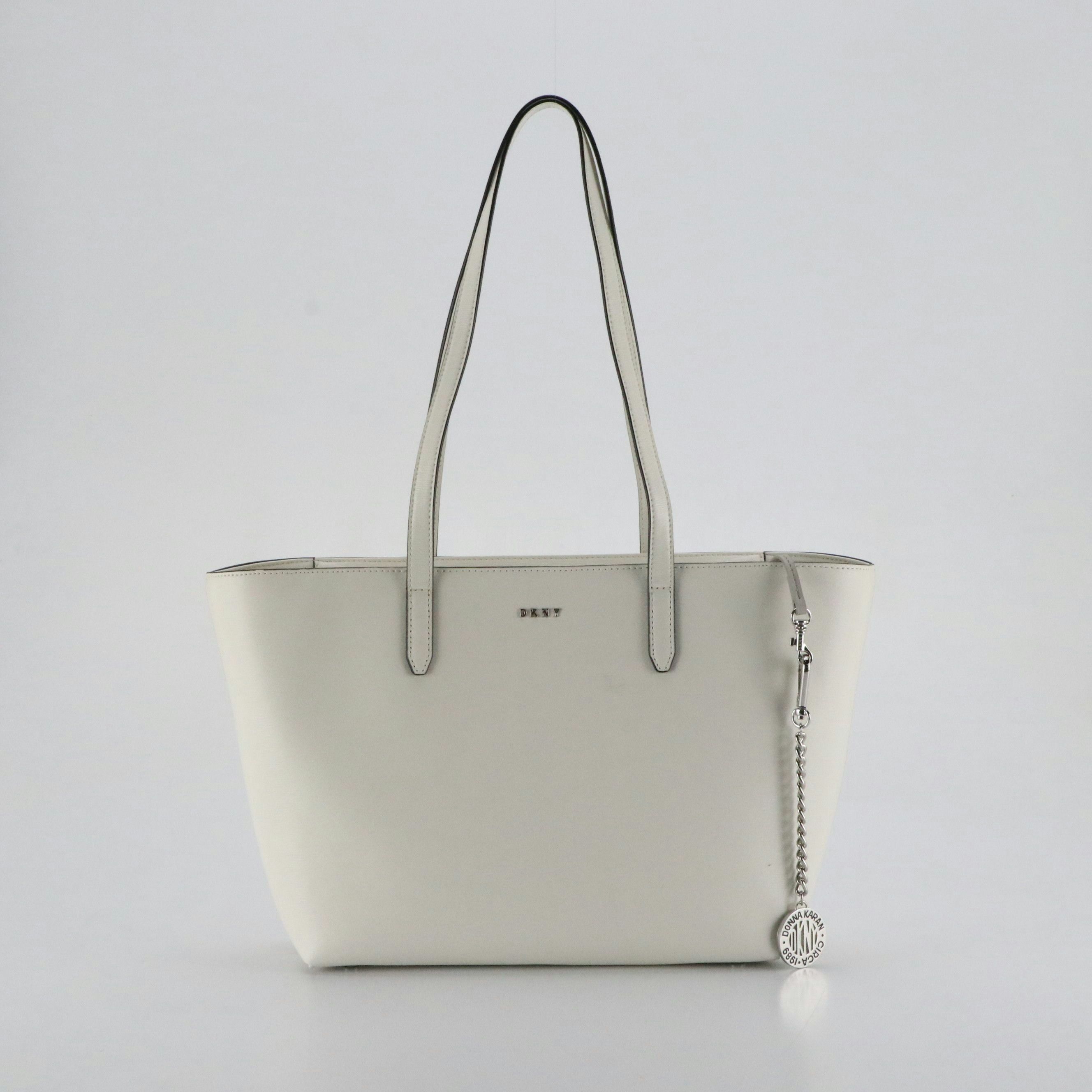 DKNY Shoulder Tote Bag in White Textured Cow Leather