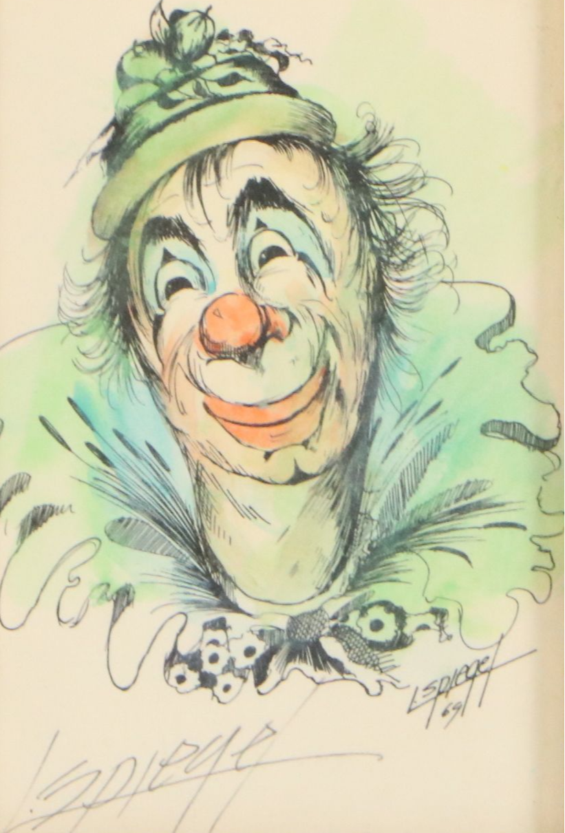 Louis Spiegel Hand-Colored Lithograph of Clown Portrait, Circa 1970