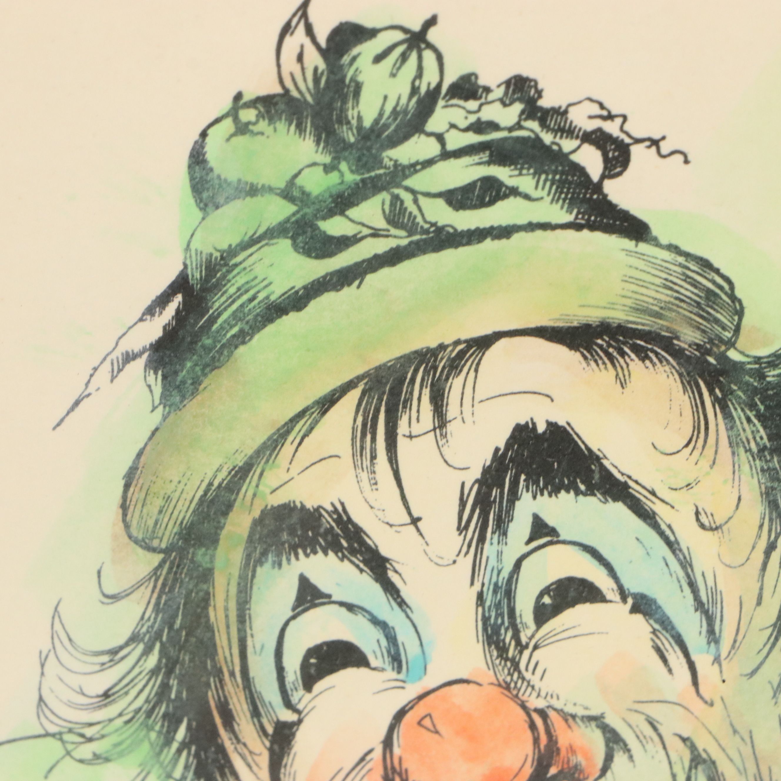 Louis Spiegel Hand-Colored Lithograph of Clown Portrait, Circa 1970