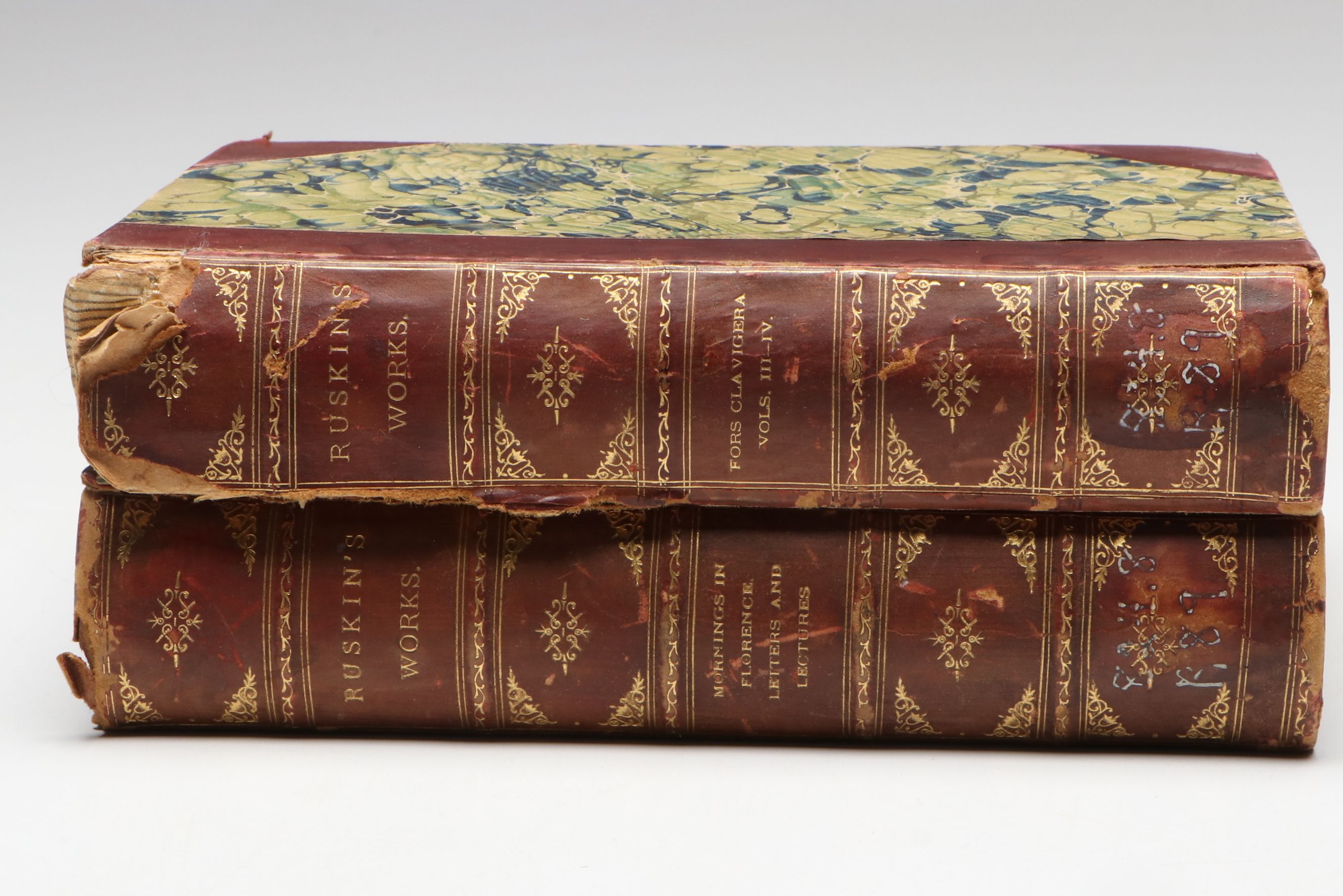 Leather Bound "The Works of John Ruskin" Partial Set, Early 20th Century