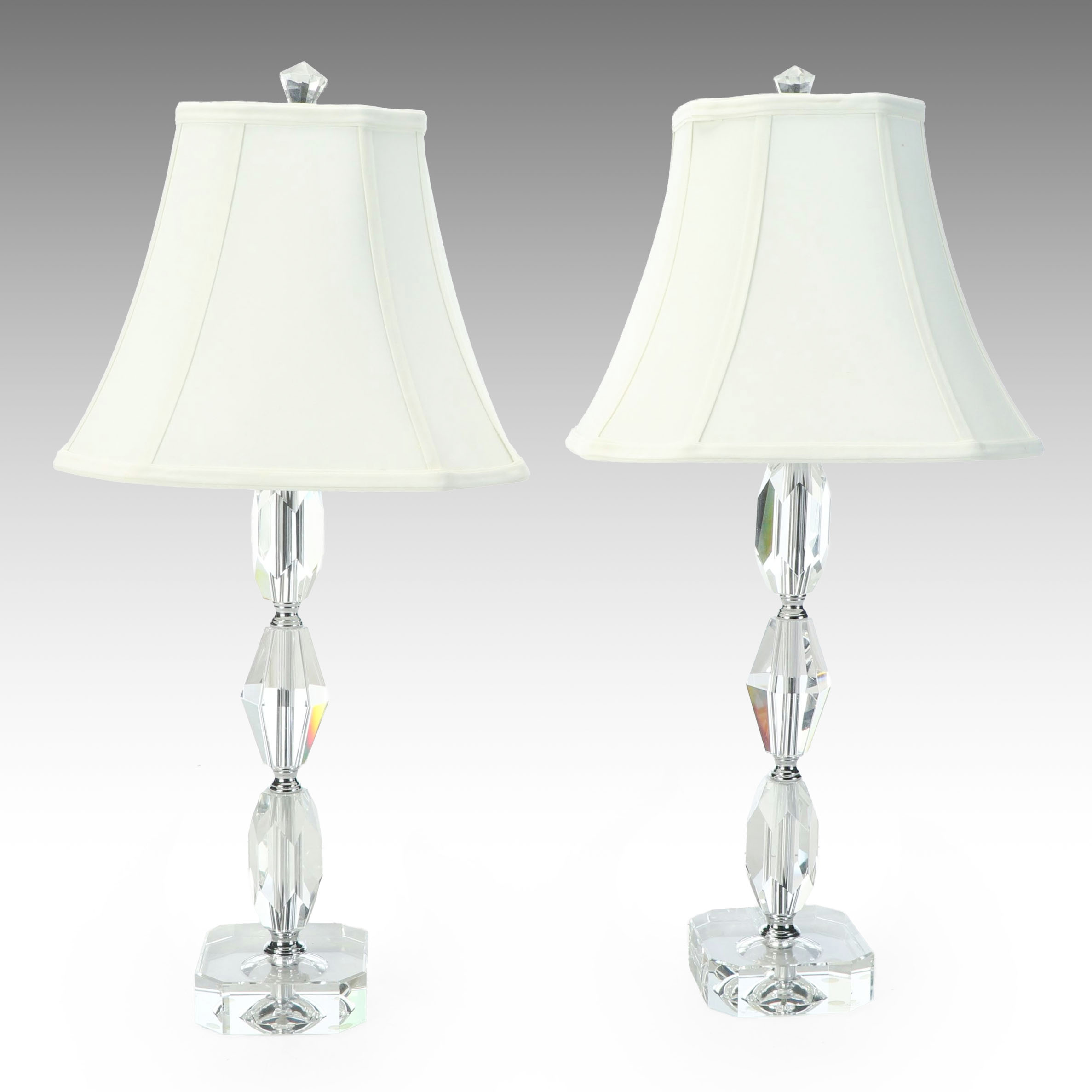 Pair of Stacked Acrylic Base Table Lamps with Bell Shades