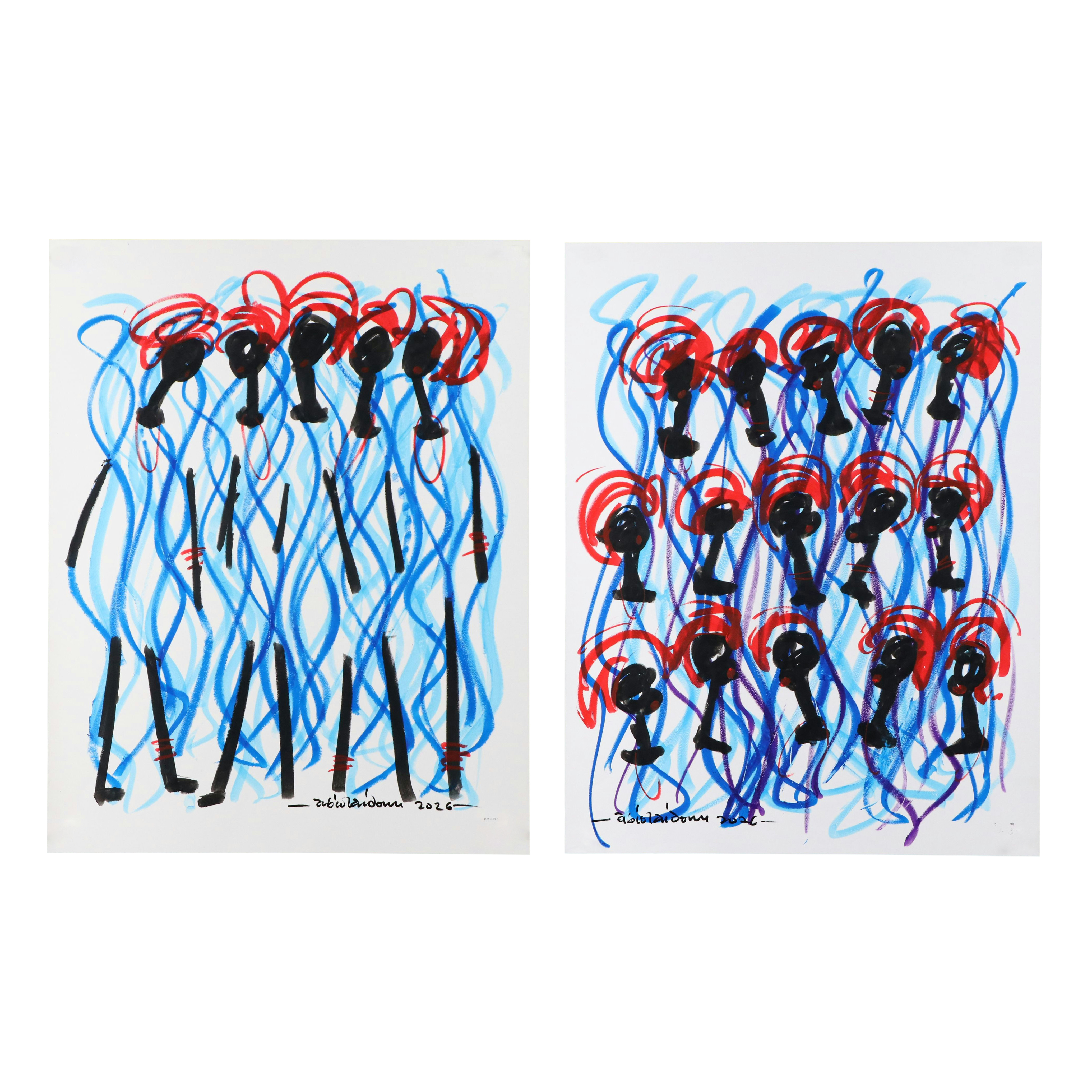 Abiola Idowu Acrylic and Marker Drawings "Moving Forward" and More, 2026