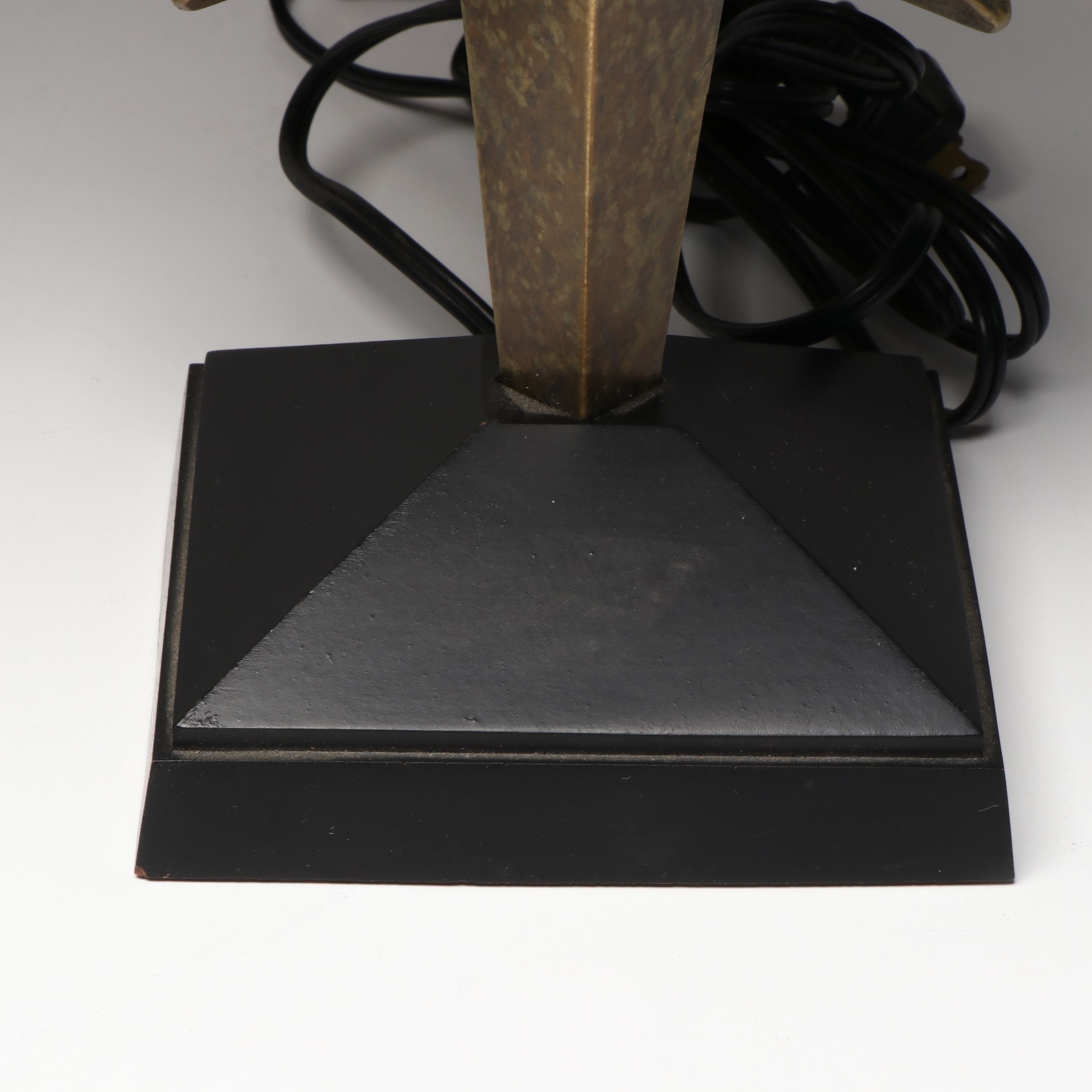 Pair of Antiqued Brass Finish Star Accent Lamps with Black Conical Shades