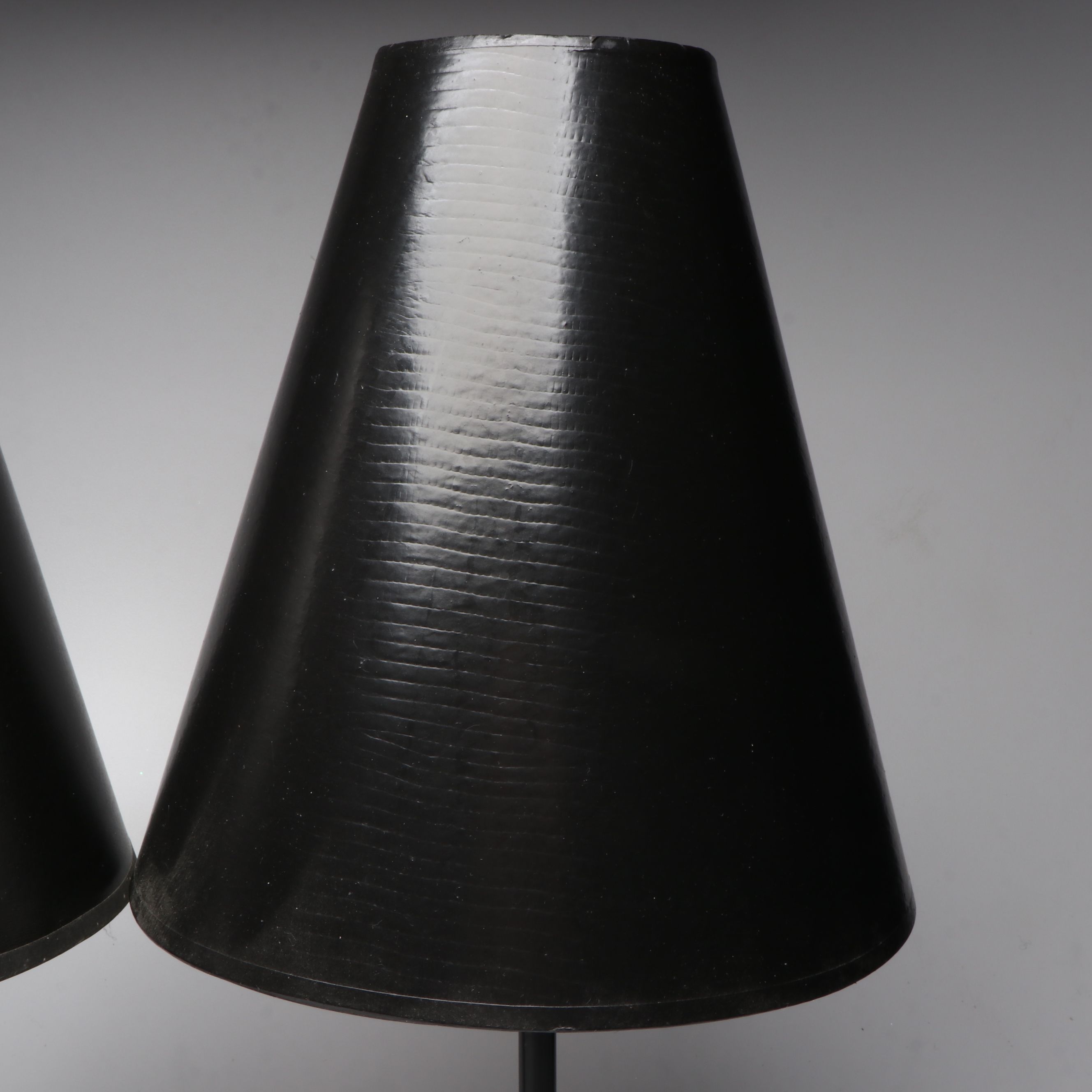 Pair of Antiqued Brass Finish Star Accent Lamps with Black Conical Shades