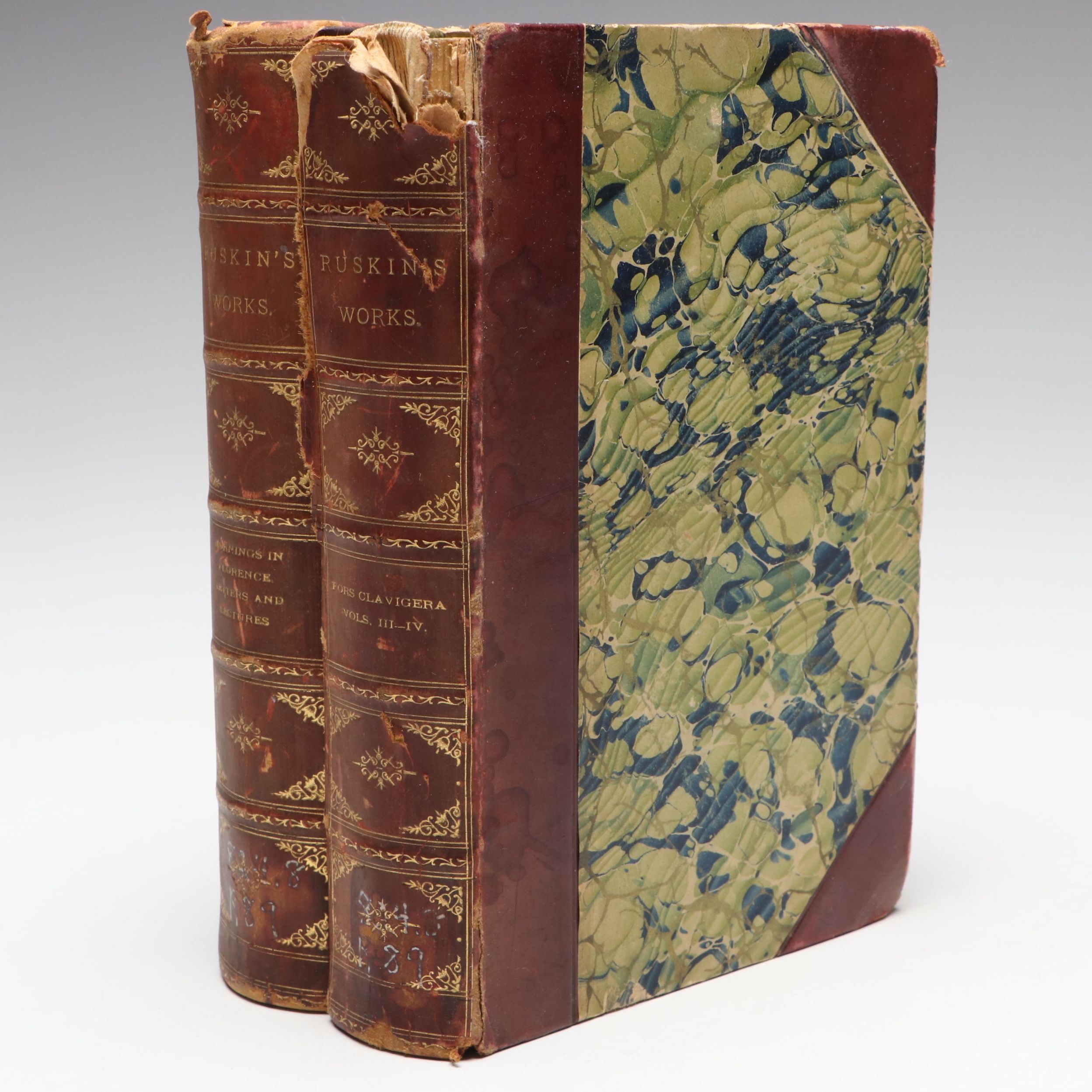 Leather Bound "The Works of John Ruskin" Partial Set, Early 20th Century