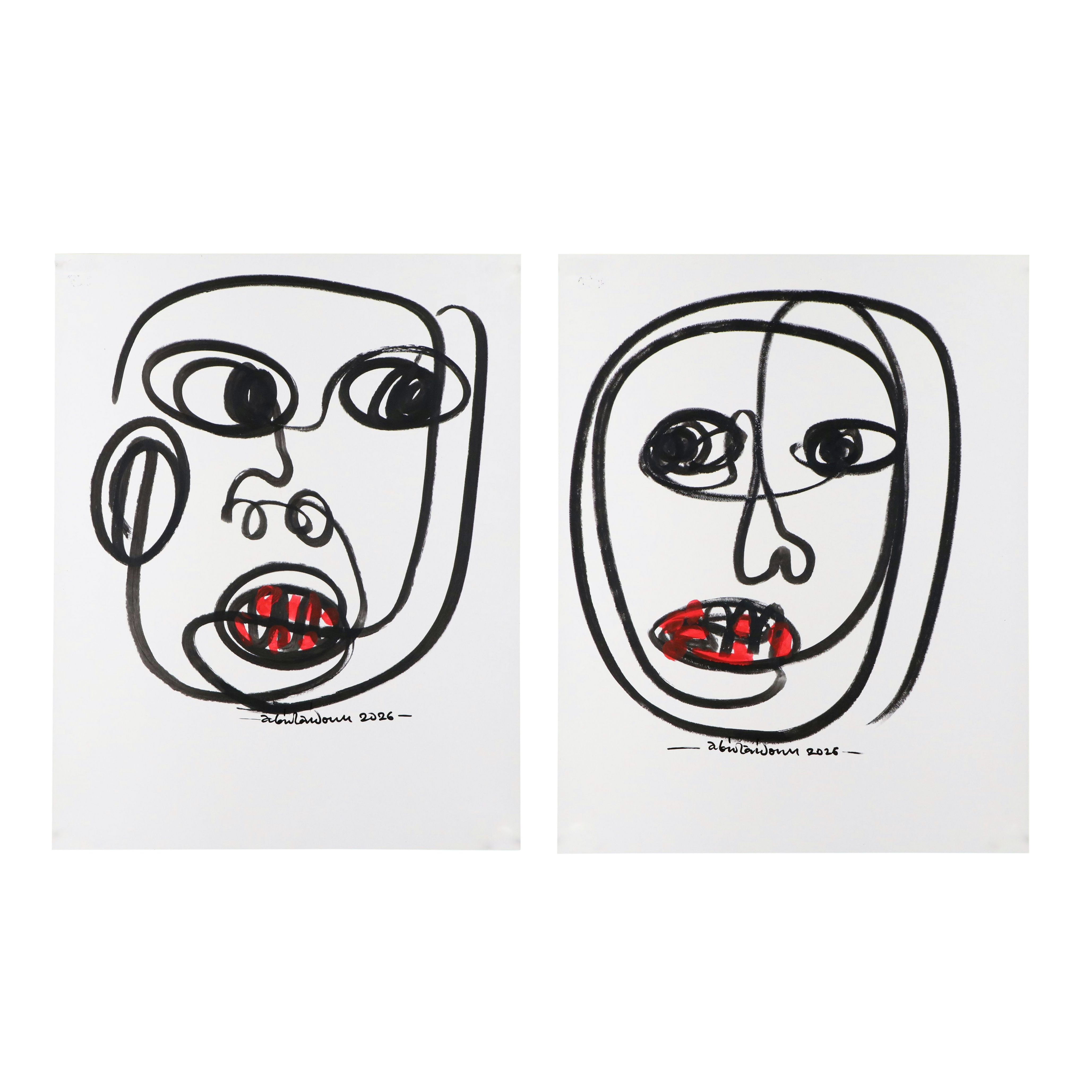 Abiola Idowu Acrylic and Marker Portraits "Love II" and More, 2026