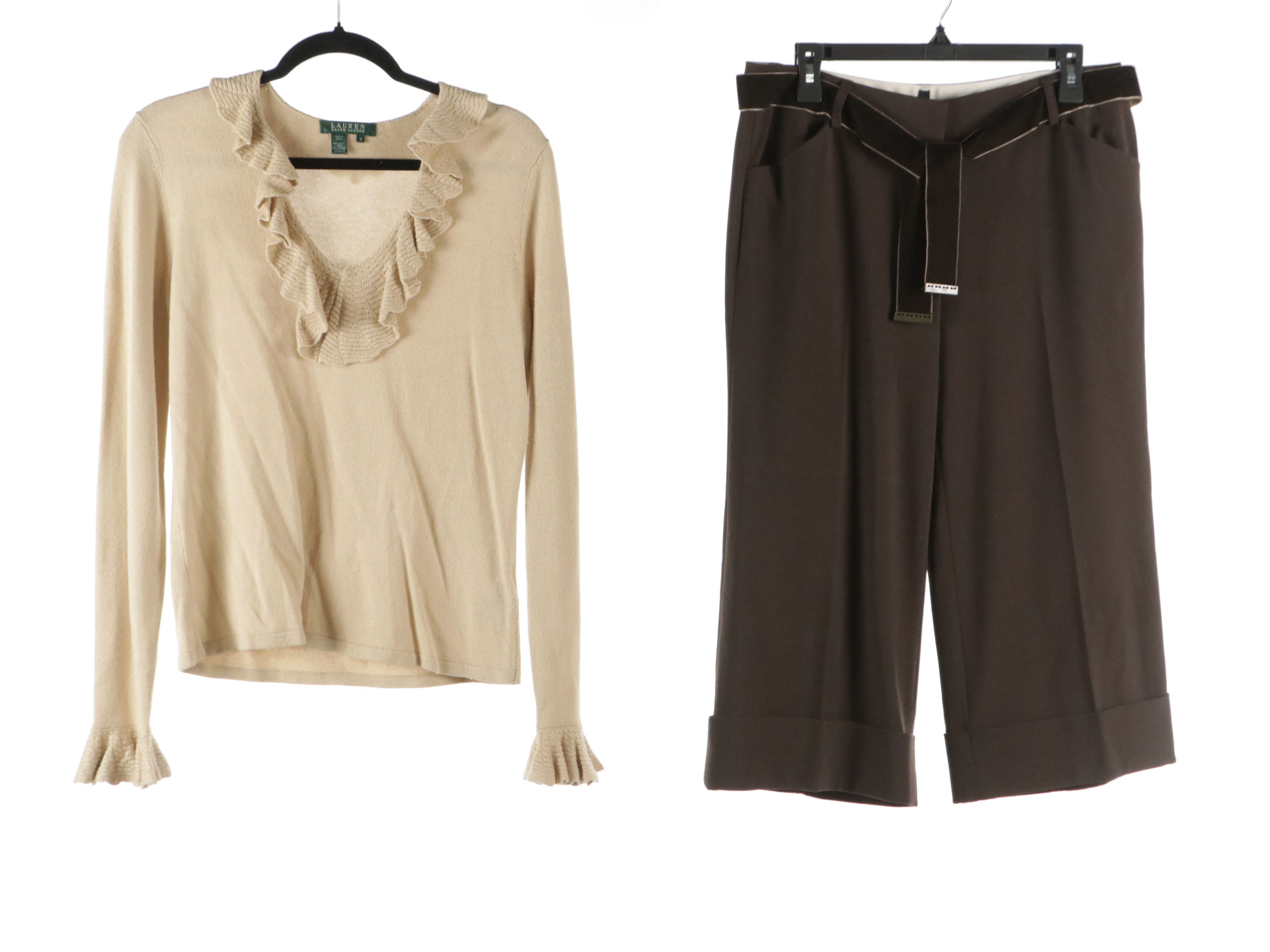 Lauren Ralph Lauren Wool Blend Long Sleeve Tops, Silk Blend Midi Skirt & More
