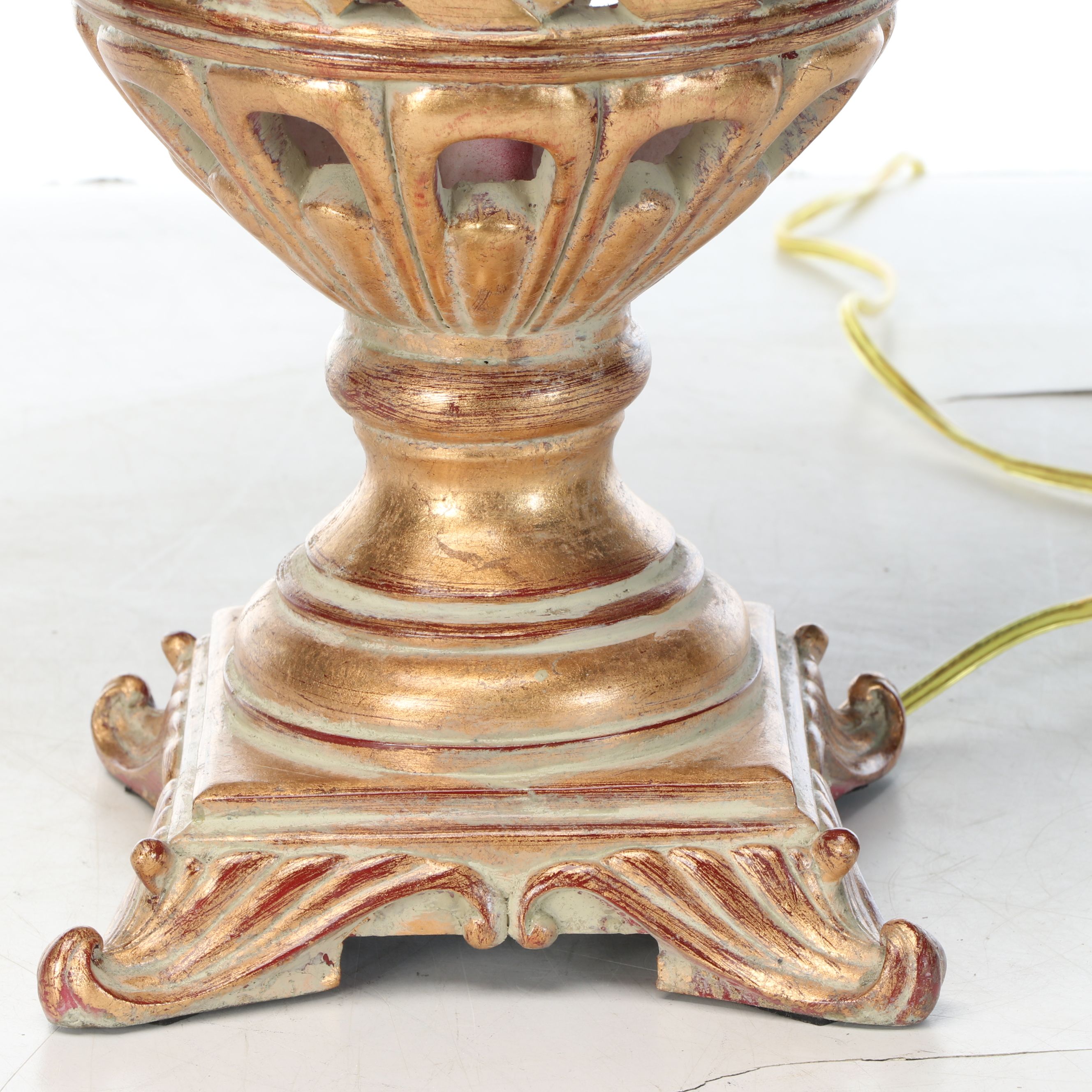 Berman Neoclassical Style Gold Finish Open Weave Urn Resin Table Lamp