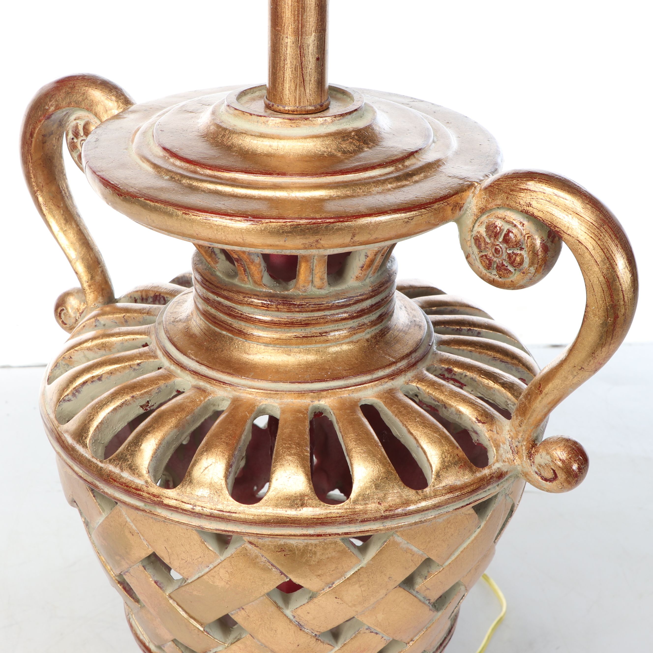 Berman Neoclassical Style Gold Finish Open Weave Urn Resin Table Lamp