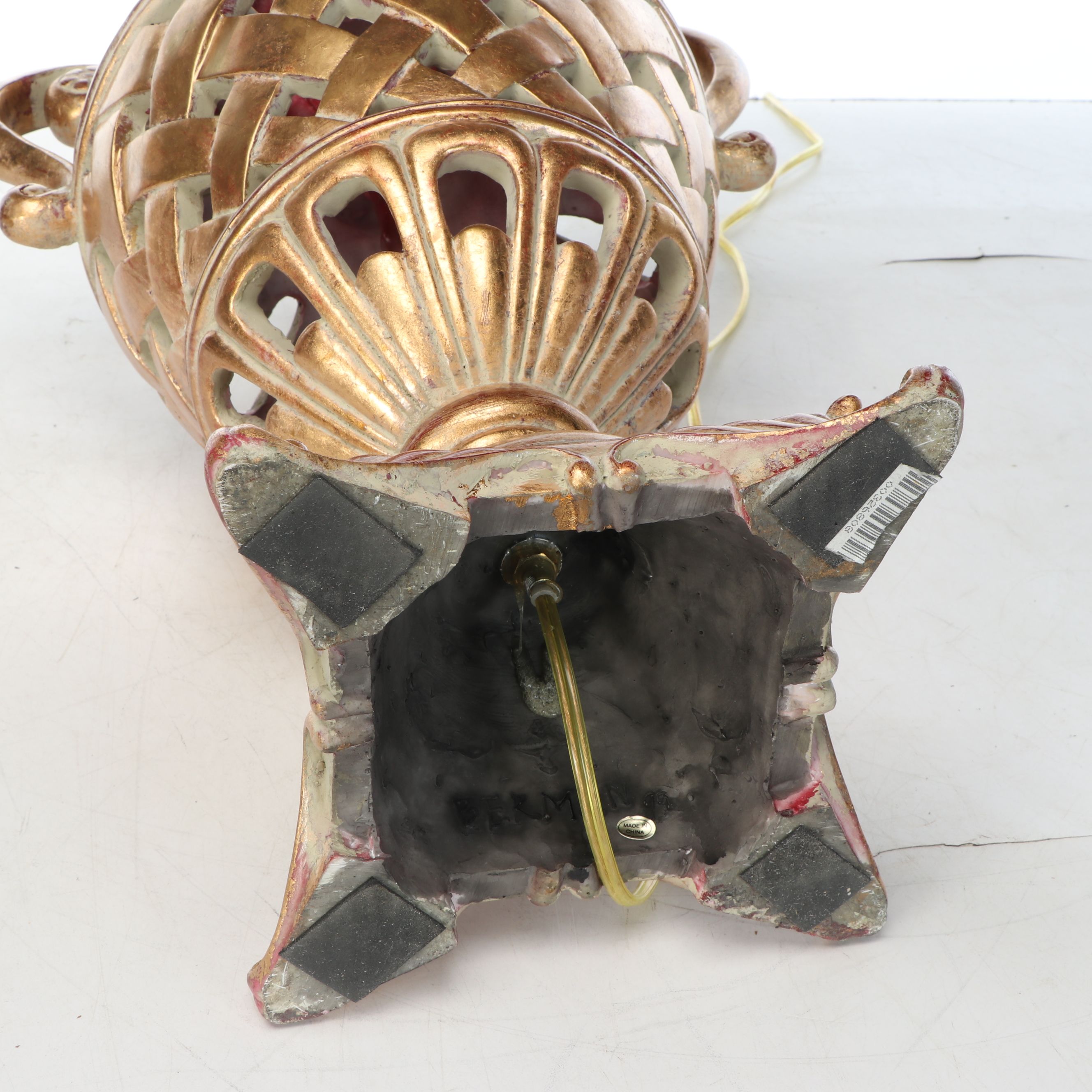 Berman Neoclassical Style Gold Finish Open Weave Urn Resin Table Lamp