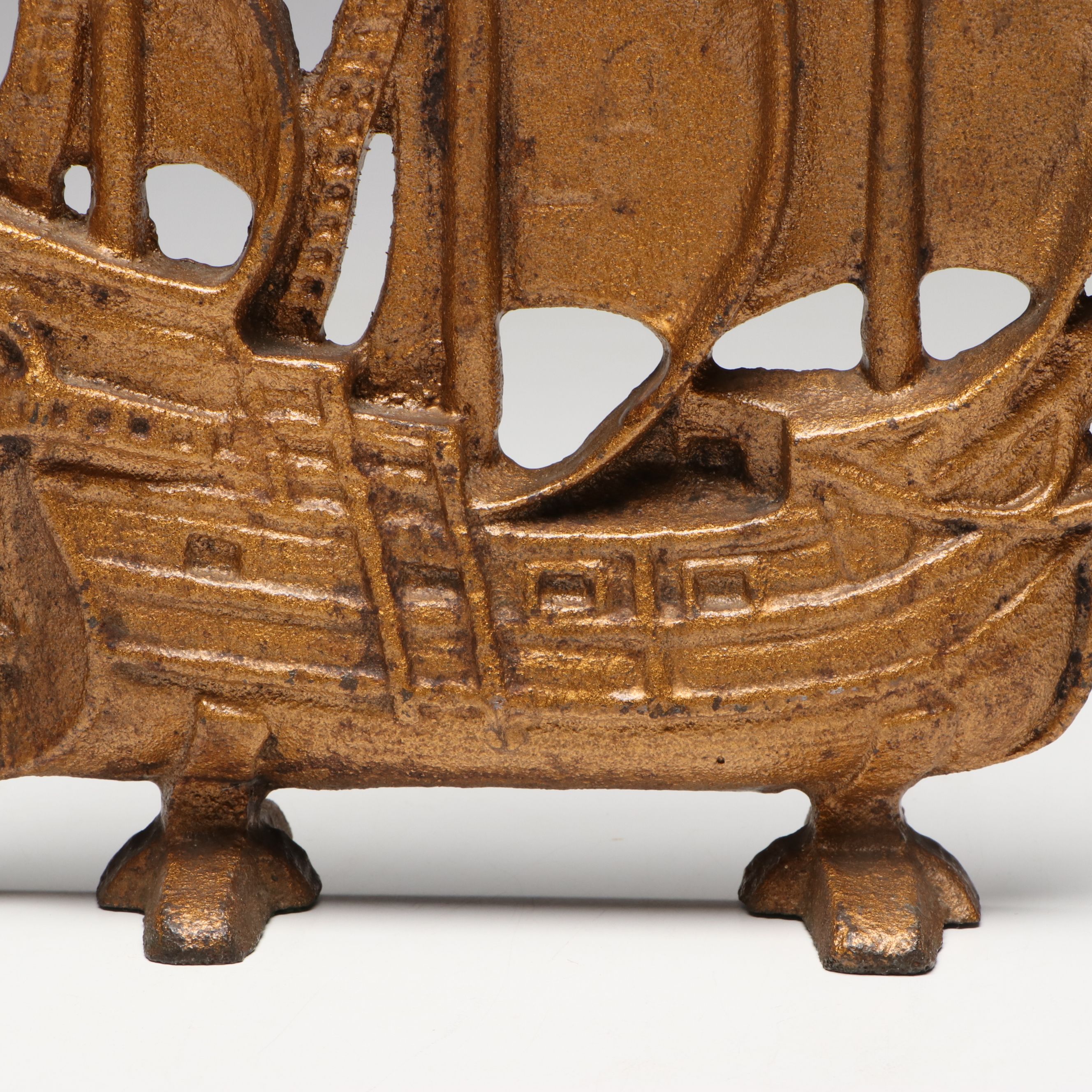 Painted Cast Iron Galleon Ship Doorstop