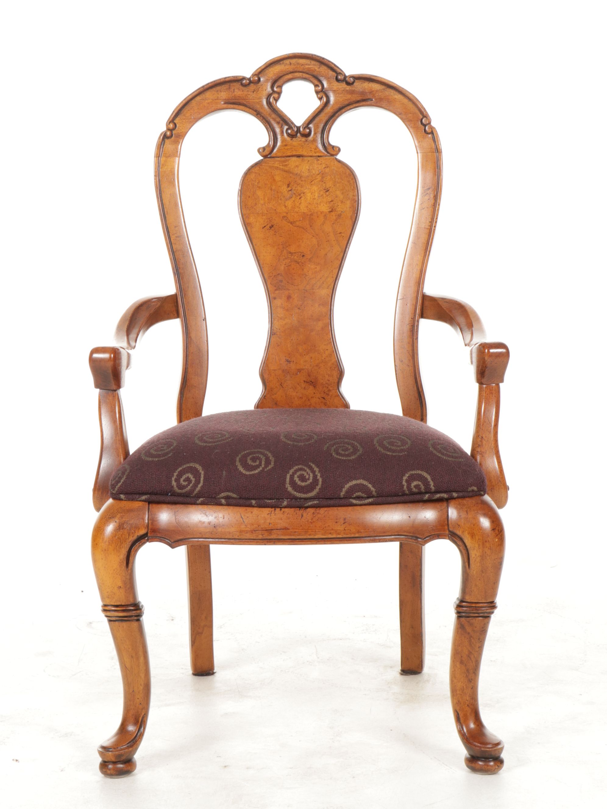 Four Thomasville "British Gentry Collection" Walnut and Burl Wood Armchairs