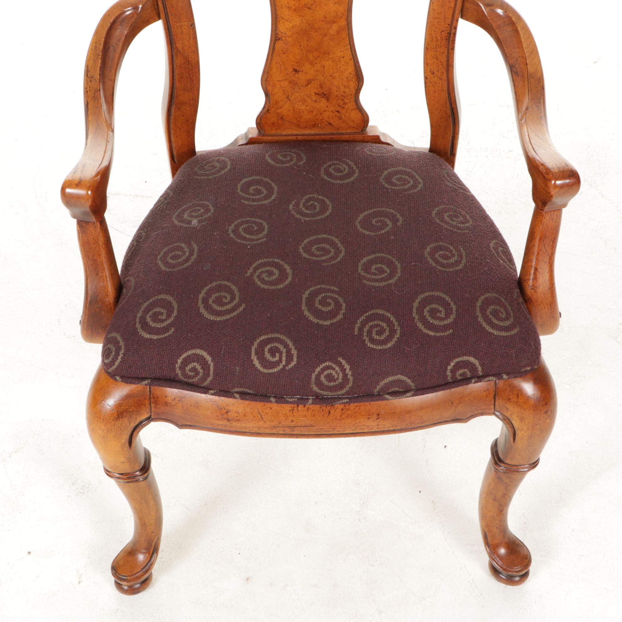 Four Thomasville "British Gentry Collection" Walnut and Burl Wood Armchairs