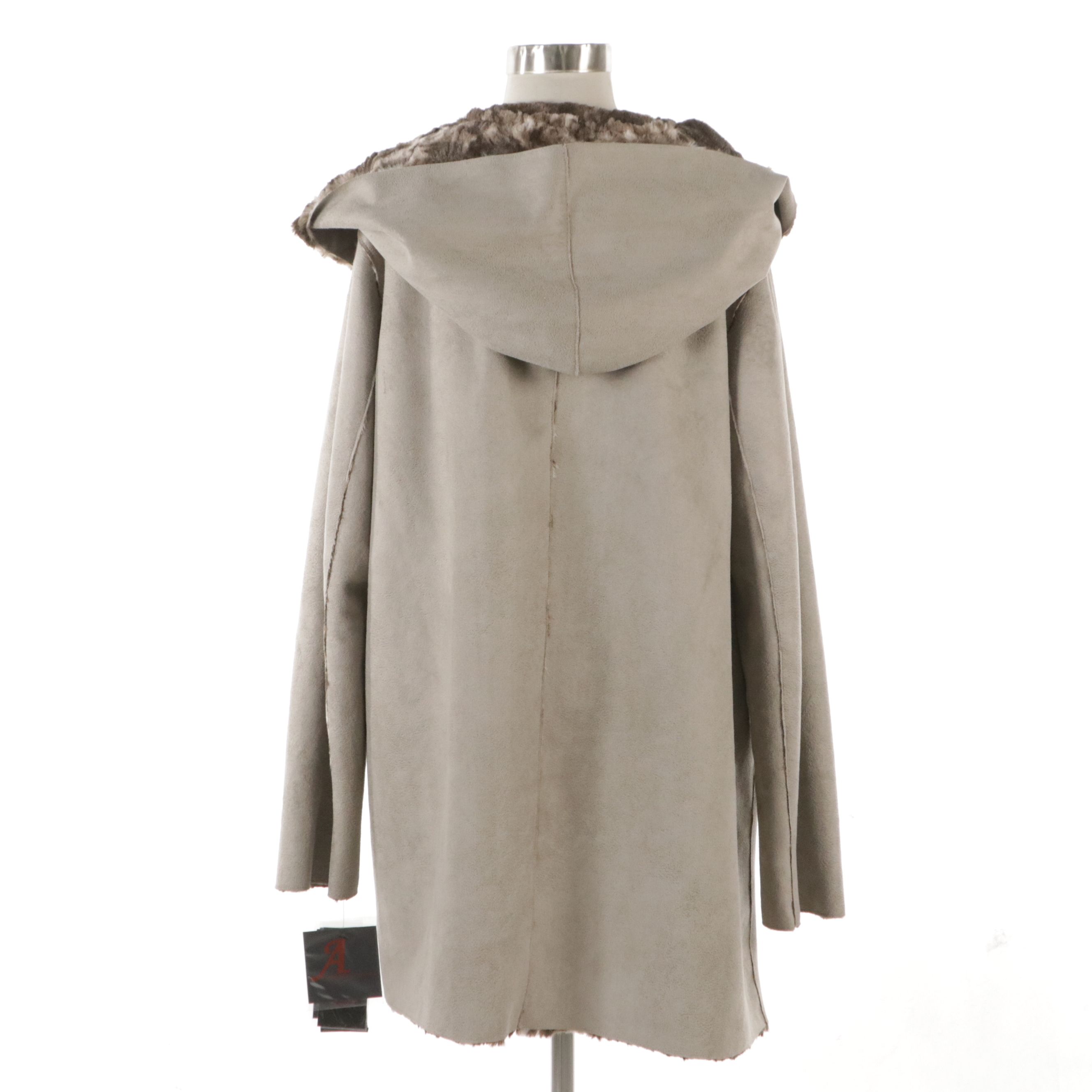 Adrienne Landau Faux Rabbit Fur Hooded Reversible Coat with Tags