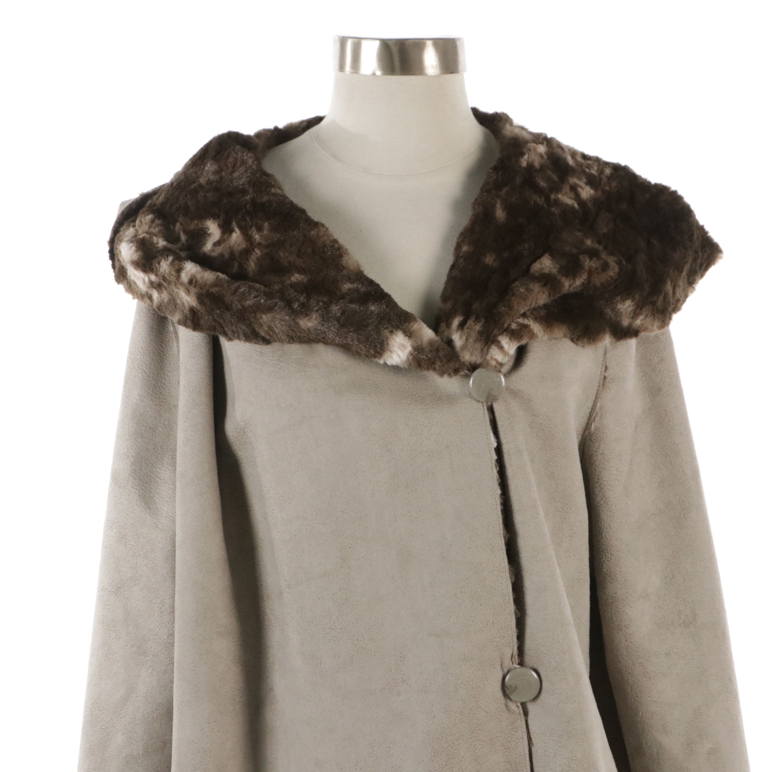 Adrienne Landau Faux Rabbit Fur Hooded Reversible Coat with Tags