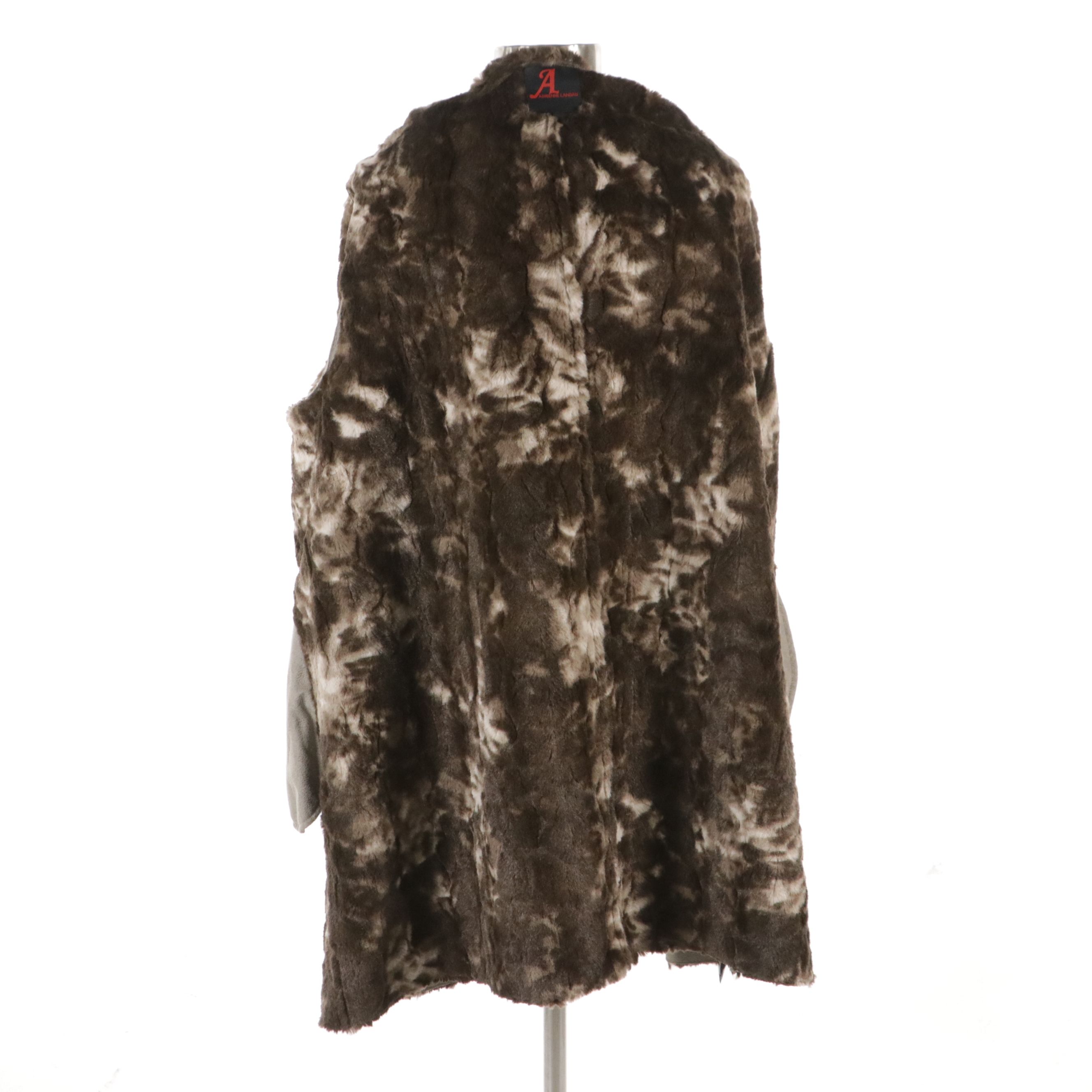 Adrienne Landau Faux Rabbit Fur Hooded Reversible Coat with Tags