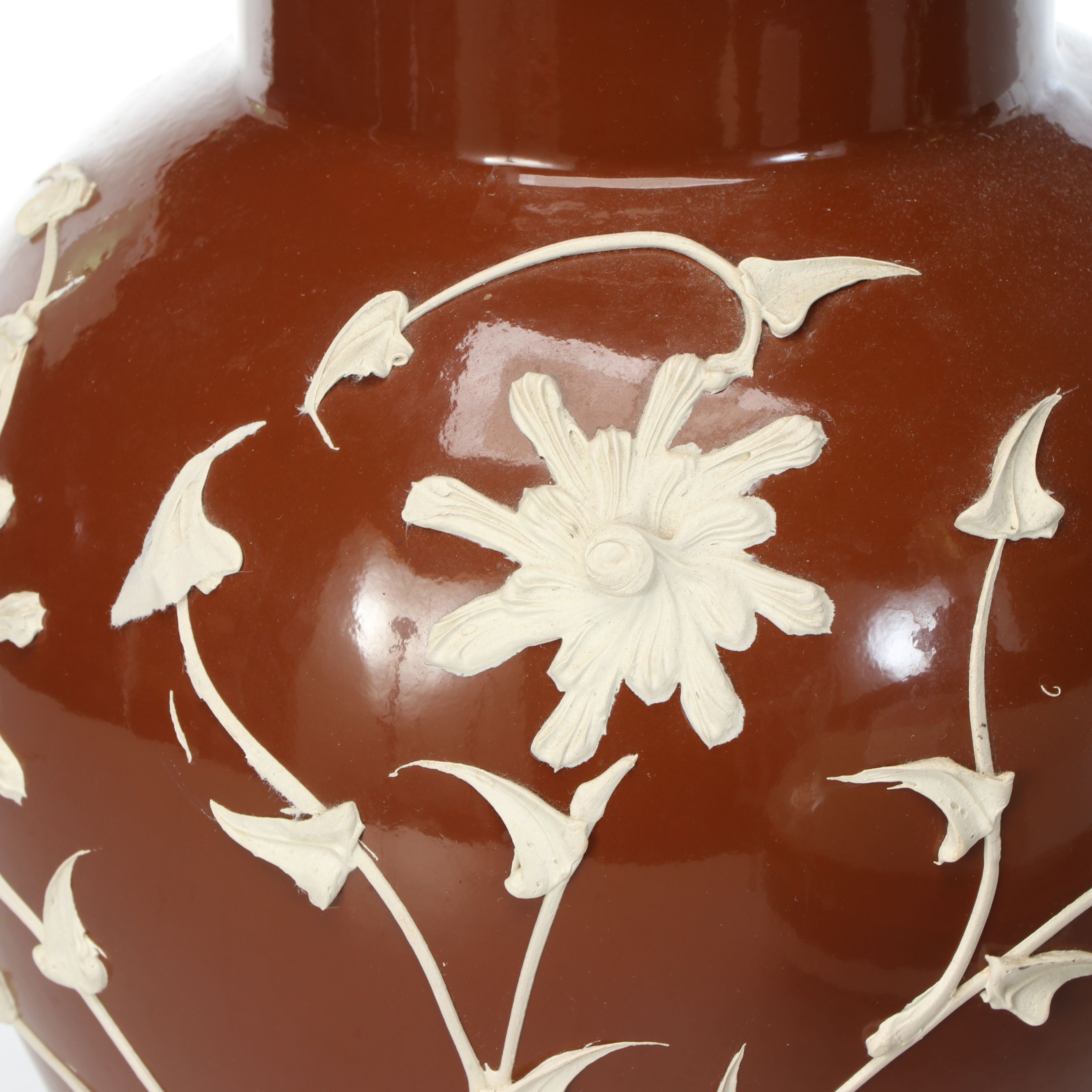 Rustic Floral Brown Glaze Ceramic Urn Table Lamps with Other Table Lamp