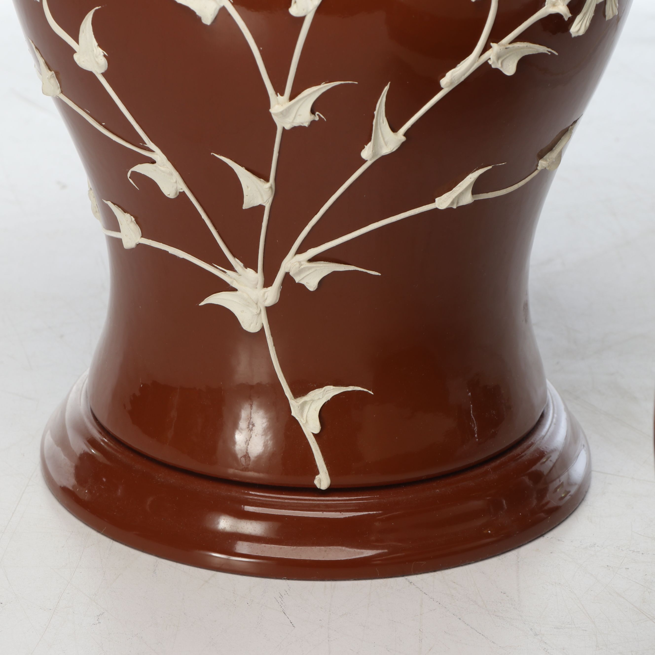 Rustic Floral Brown Glaze Ceramic Urn Table Lamps with Other Table Lamp