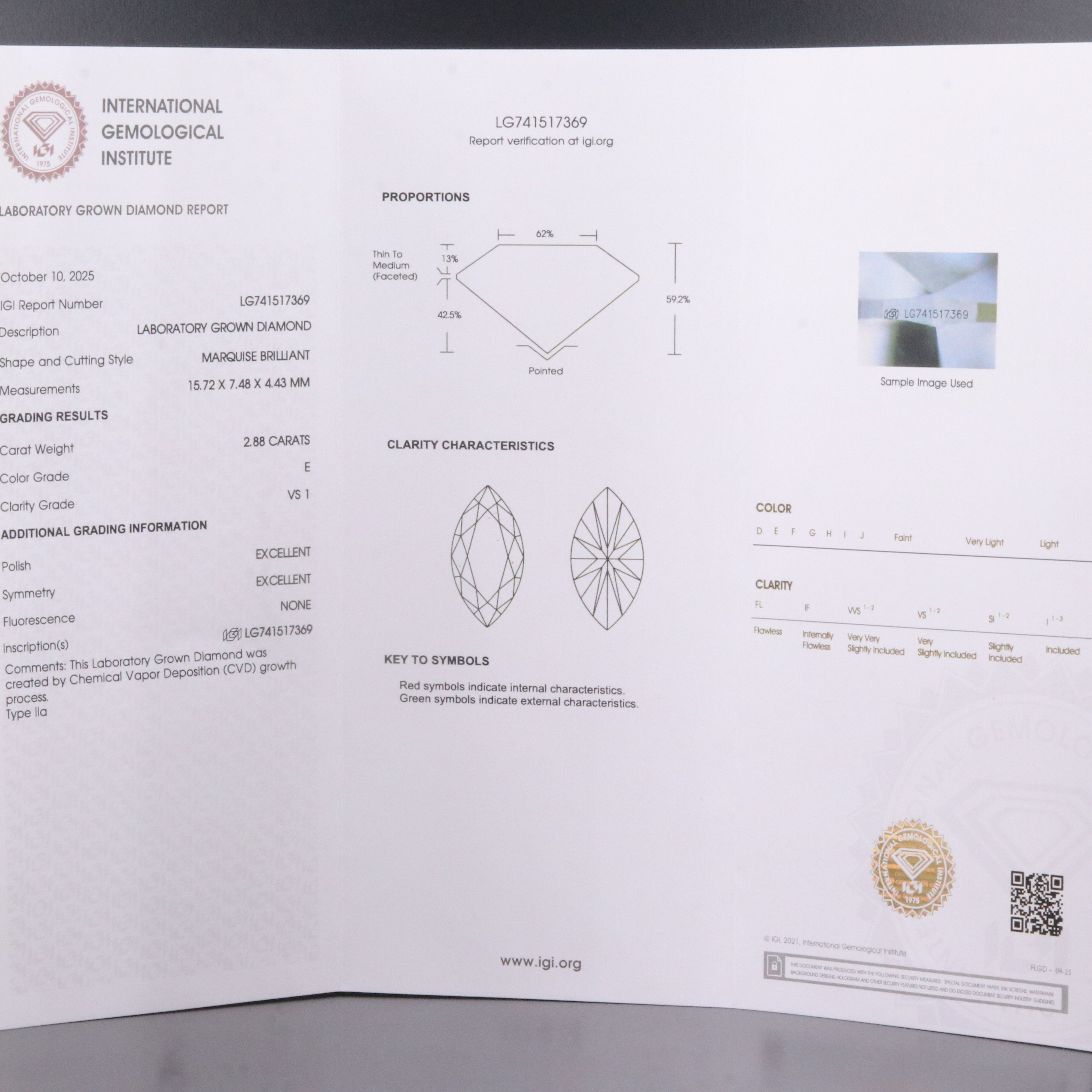 Loose 2.88 CT Lab Grown Diamond with IGI Report