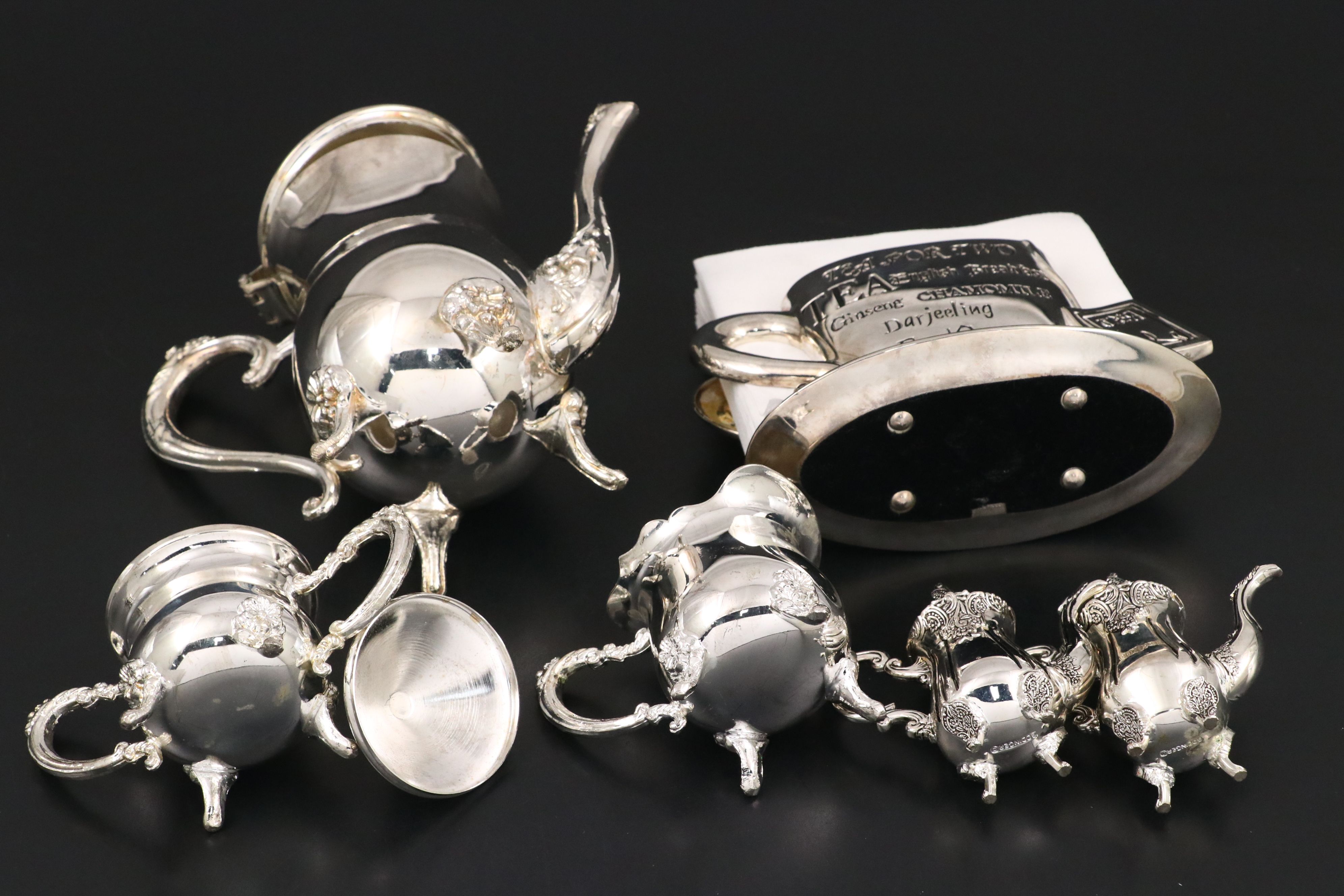 Godinger Silver Plate Teapot-Shaped Napkin Holder and Rings with More Tableware