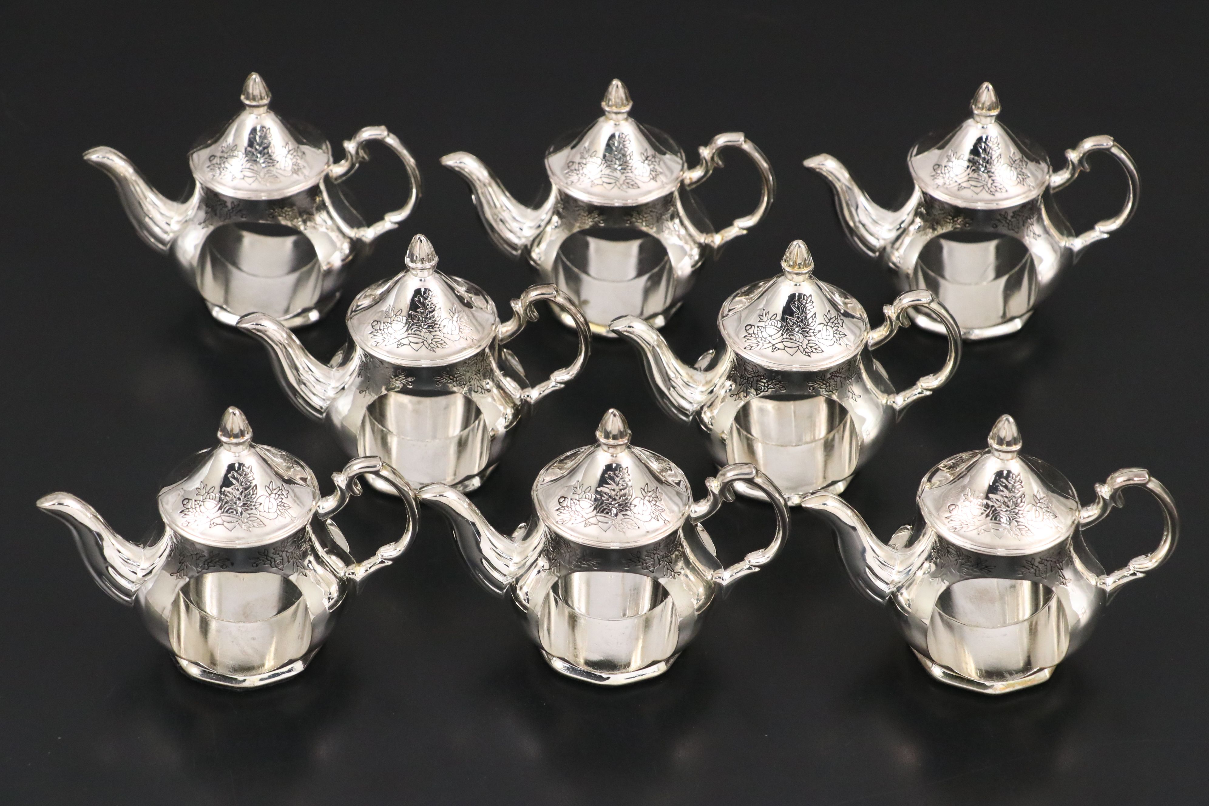 Godinger Silver Plate Teapot-Shaped Napkin Holder and Rings with More Tableware
