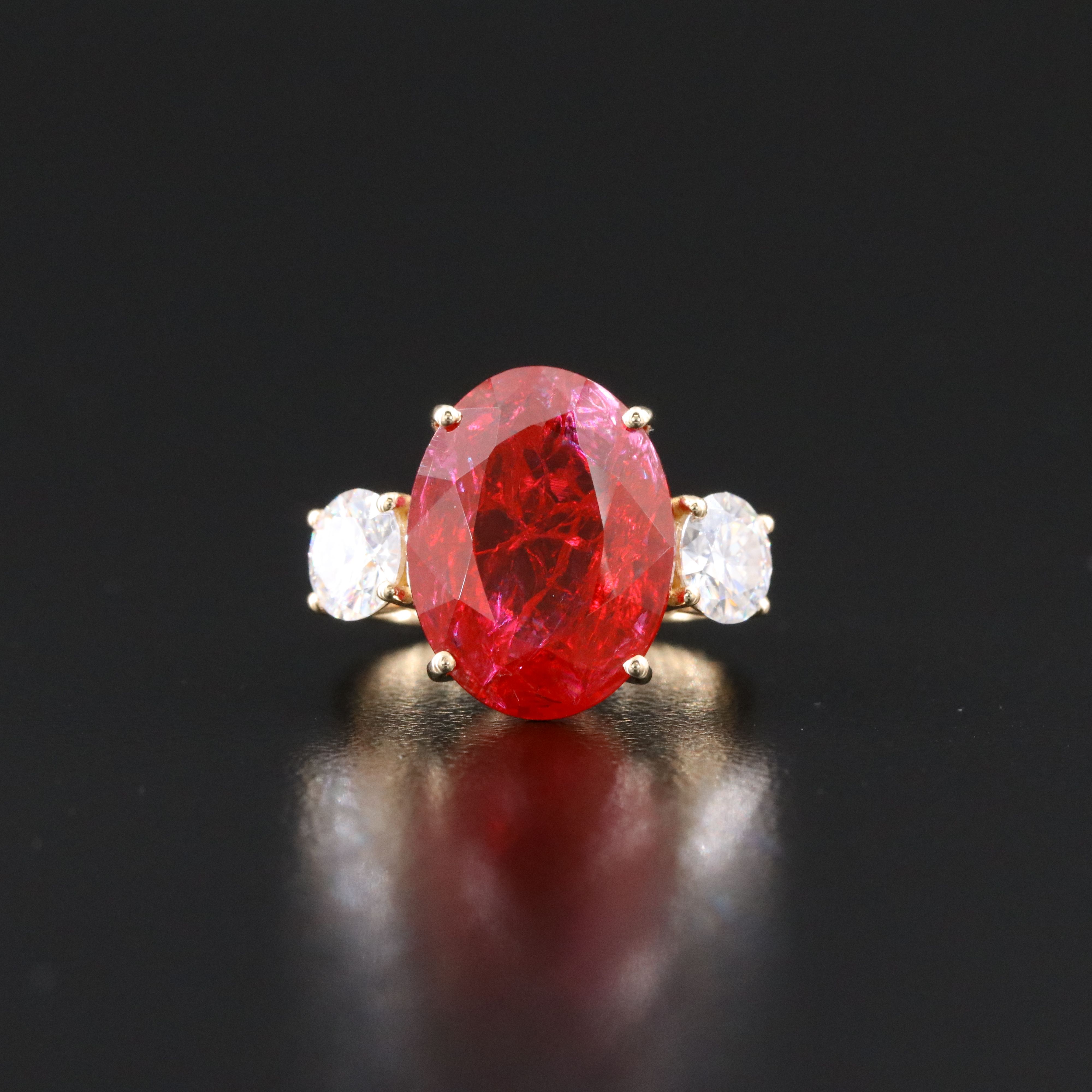 14K 11.29 CT Lab Grown Ruby and Moissanite Ring