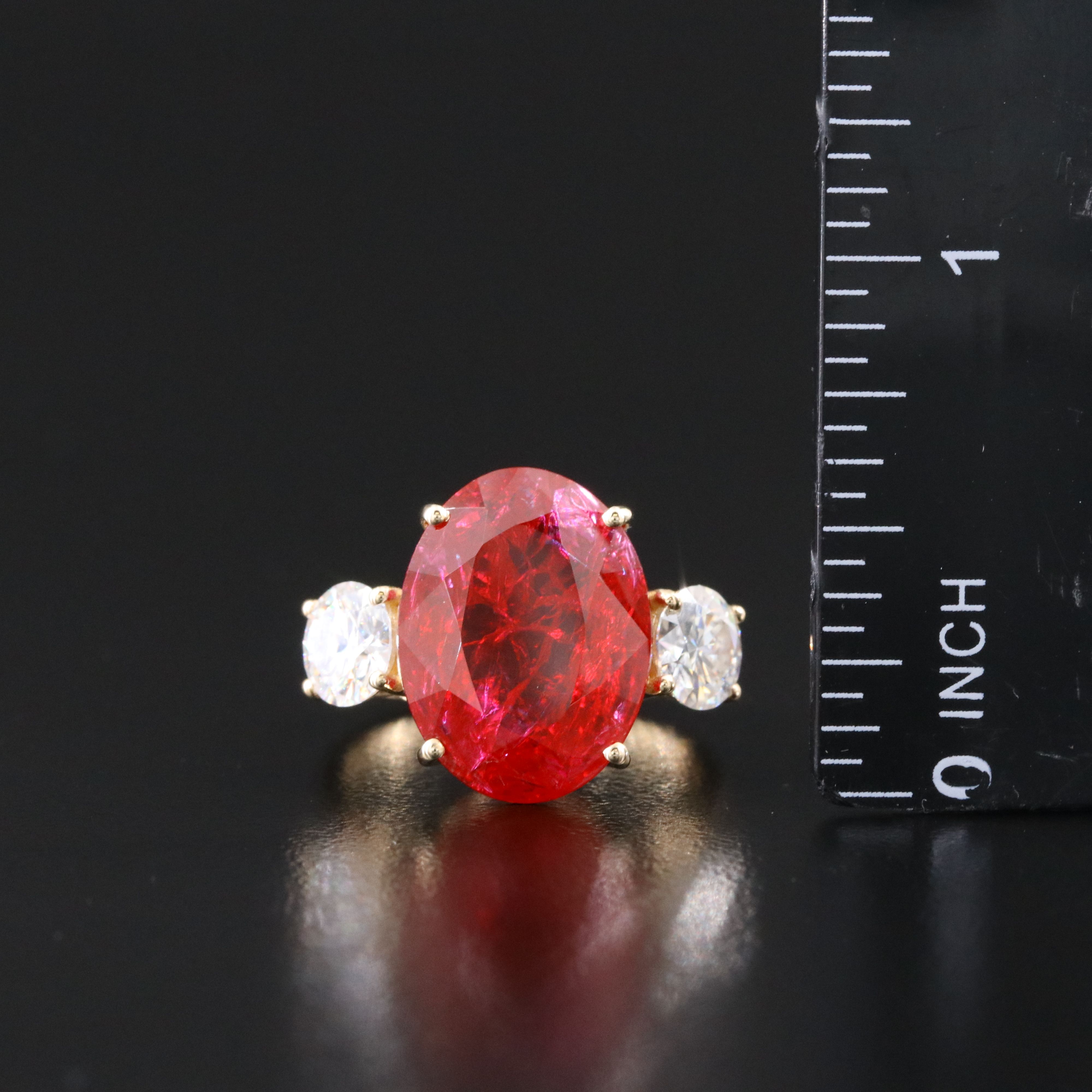 14K 11.29 CT Lab Grown Ruby and Moissanite Ring