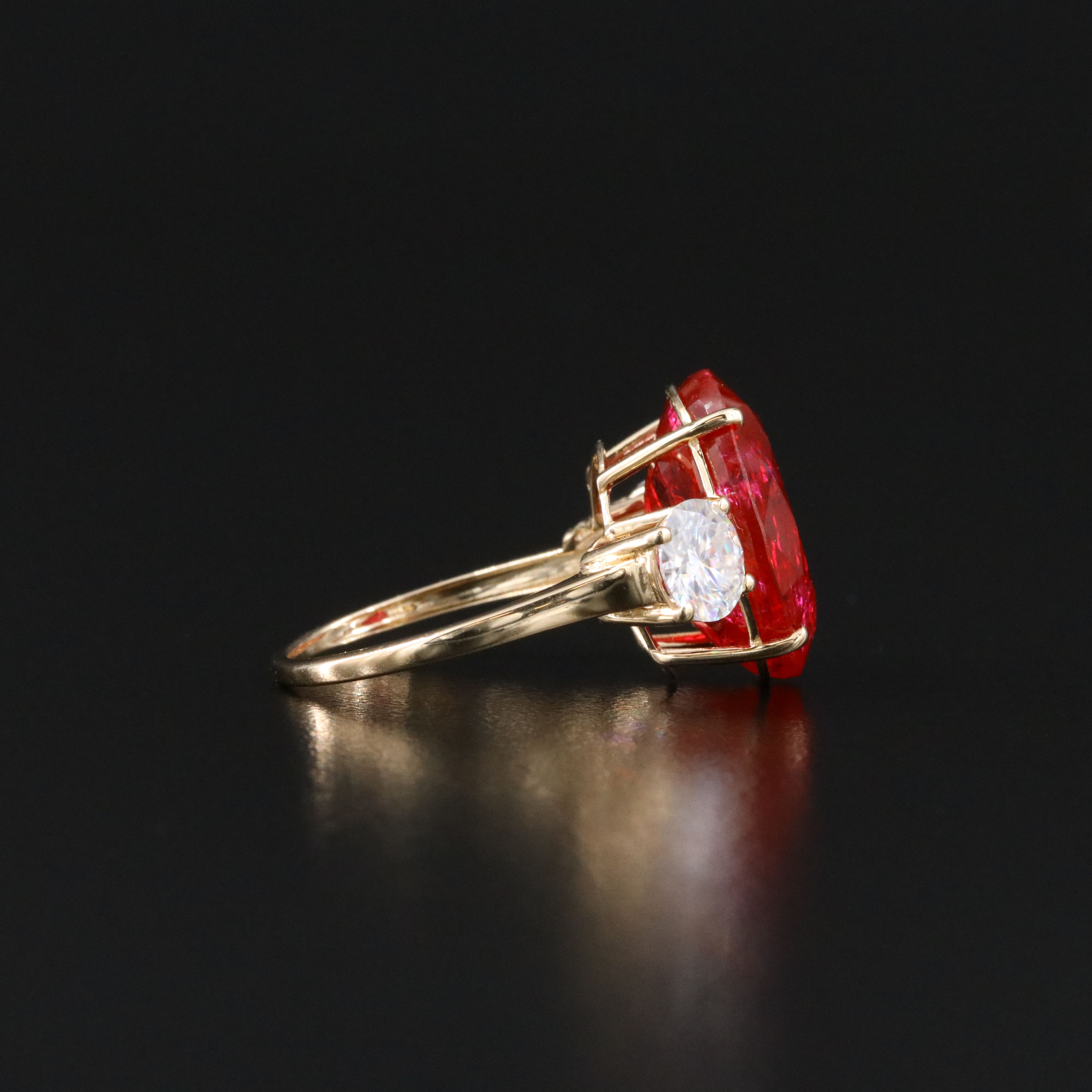 14K 11.29 CT Lab Grown Ruby and Moissanite Ring