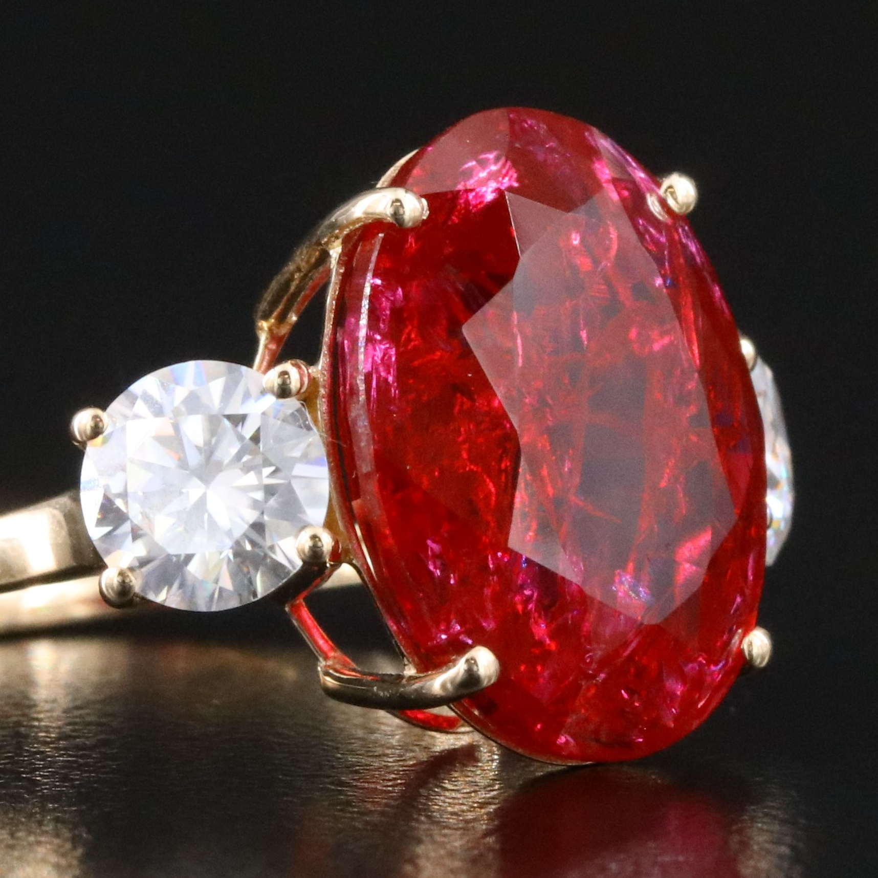 14K 11.29 CT Lab Grown Ruby and Moissanite Ring