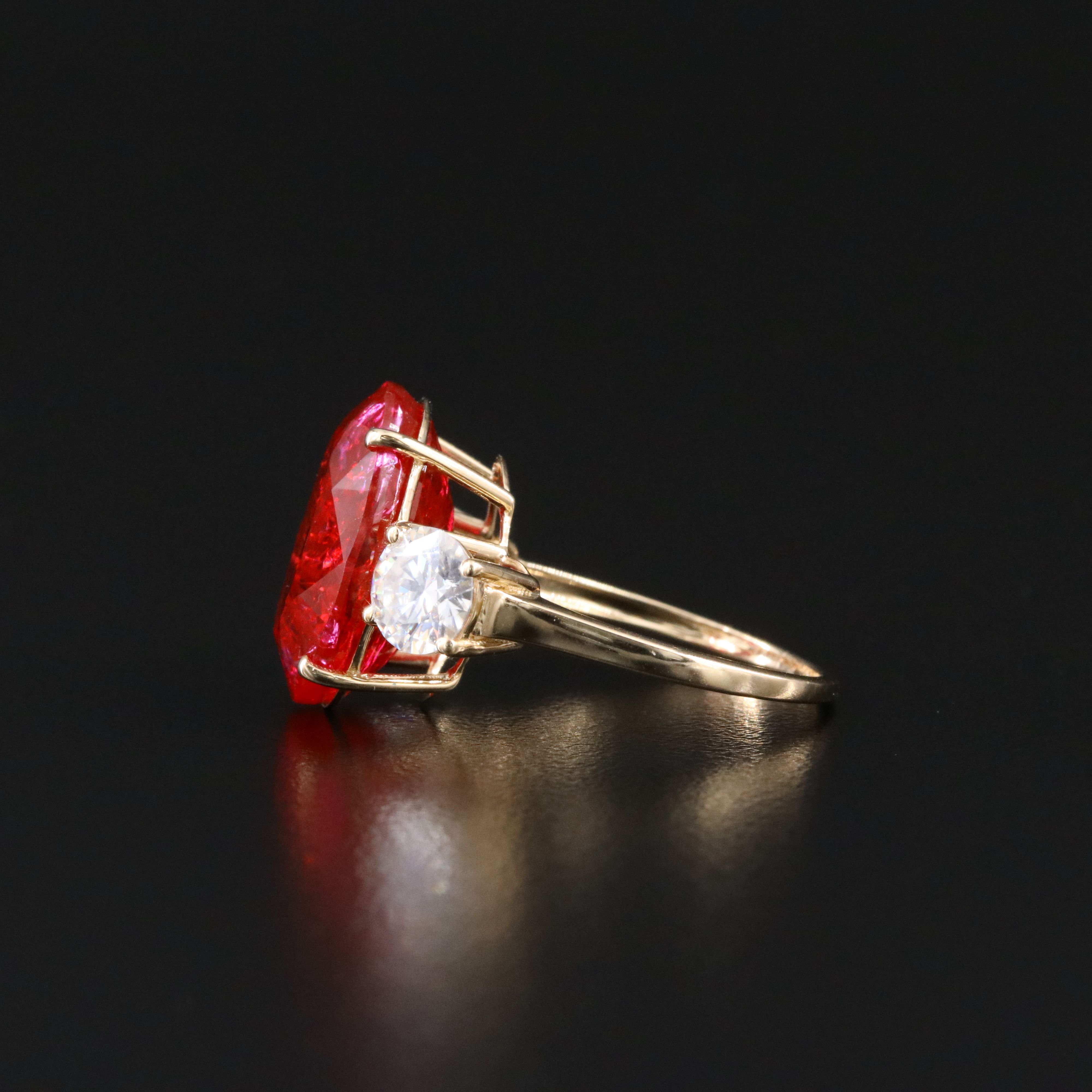 14K 11.29 CT Lab Grown Ruby and Moissanite Ring