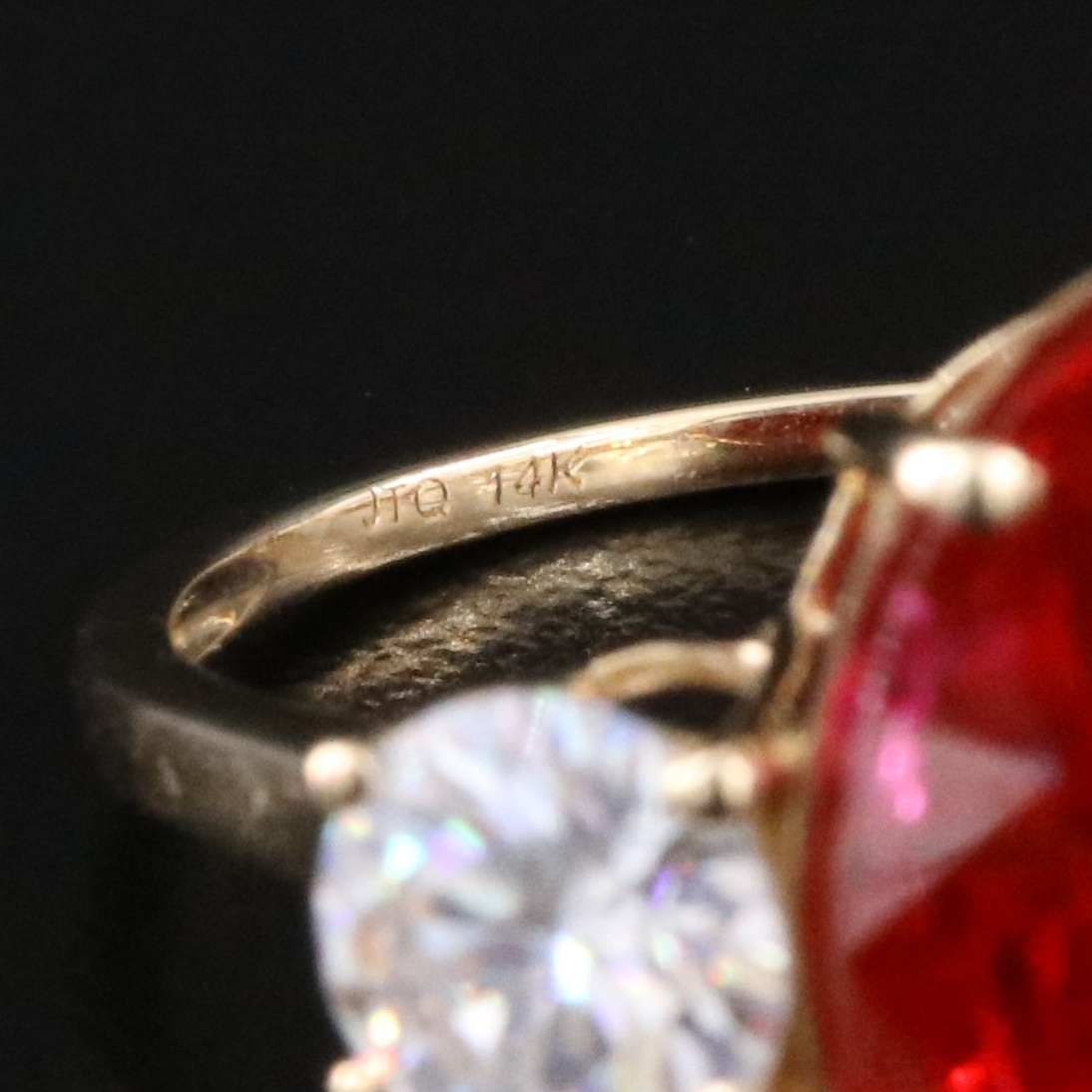 14K 11.29 CT Lab Grown Ruby and Moissanite Ring