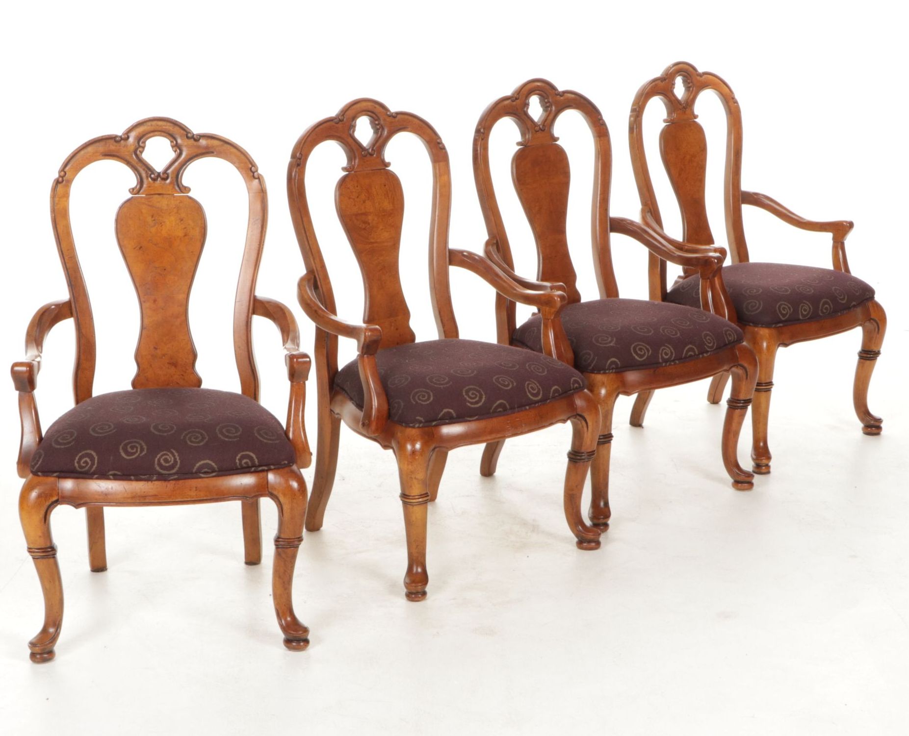 Four Thomasville "British Gentry Collection" Walnut and Burl Wood Armchairs