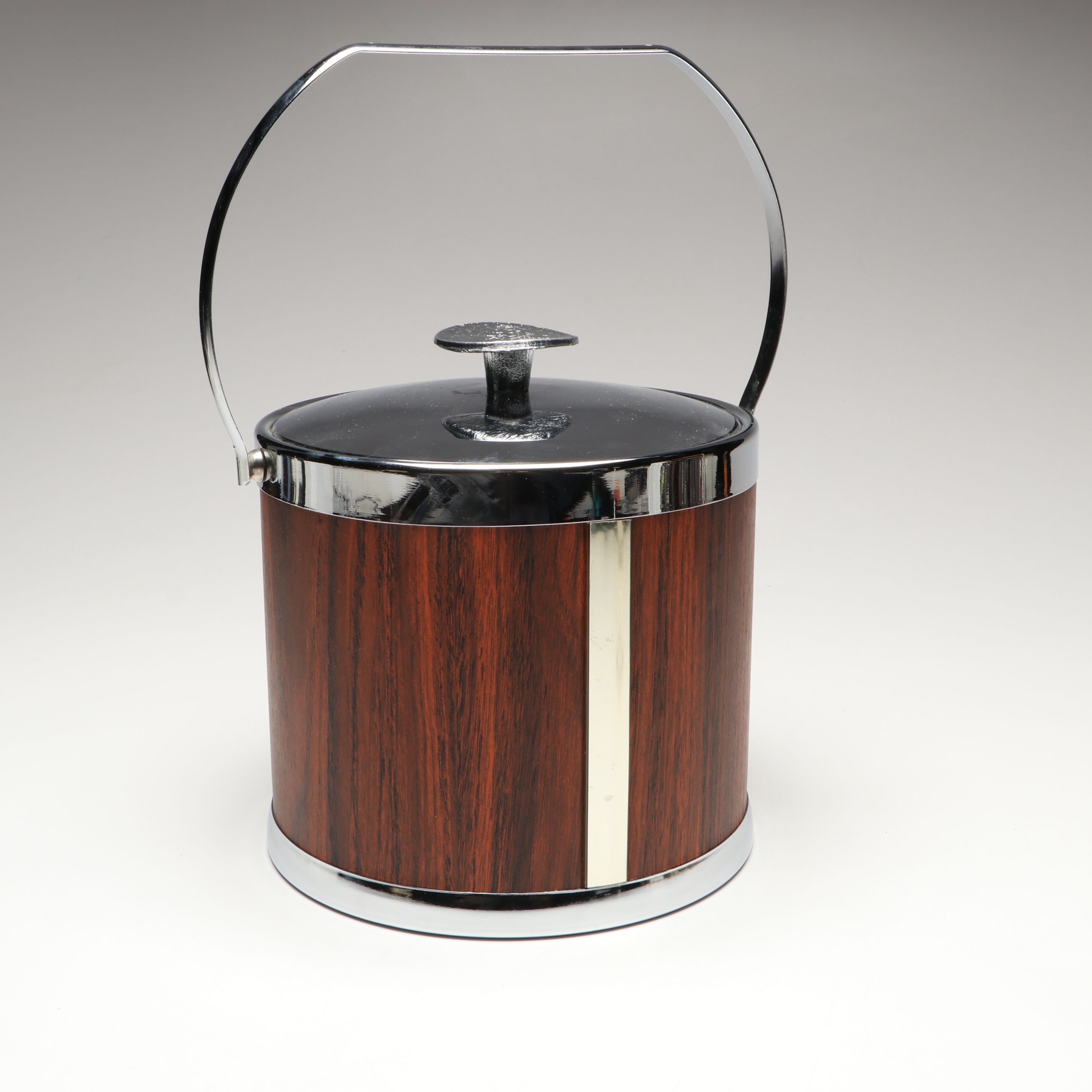 Mid Century Modern Style Faux Stained Glass Highballs and Serv-Master Ice Bucket