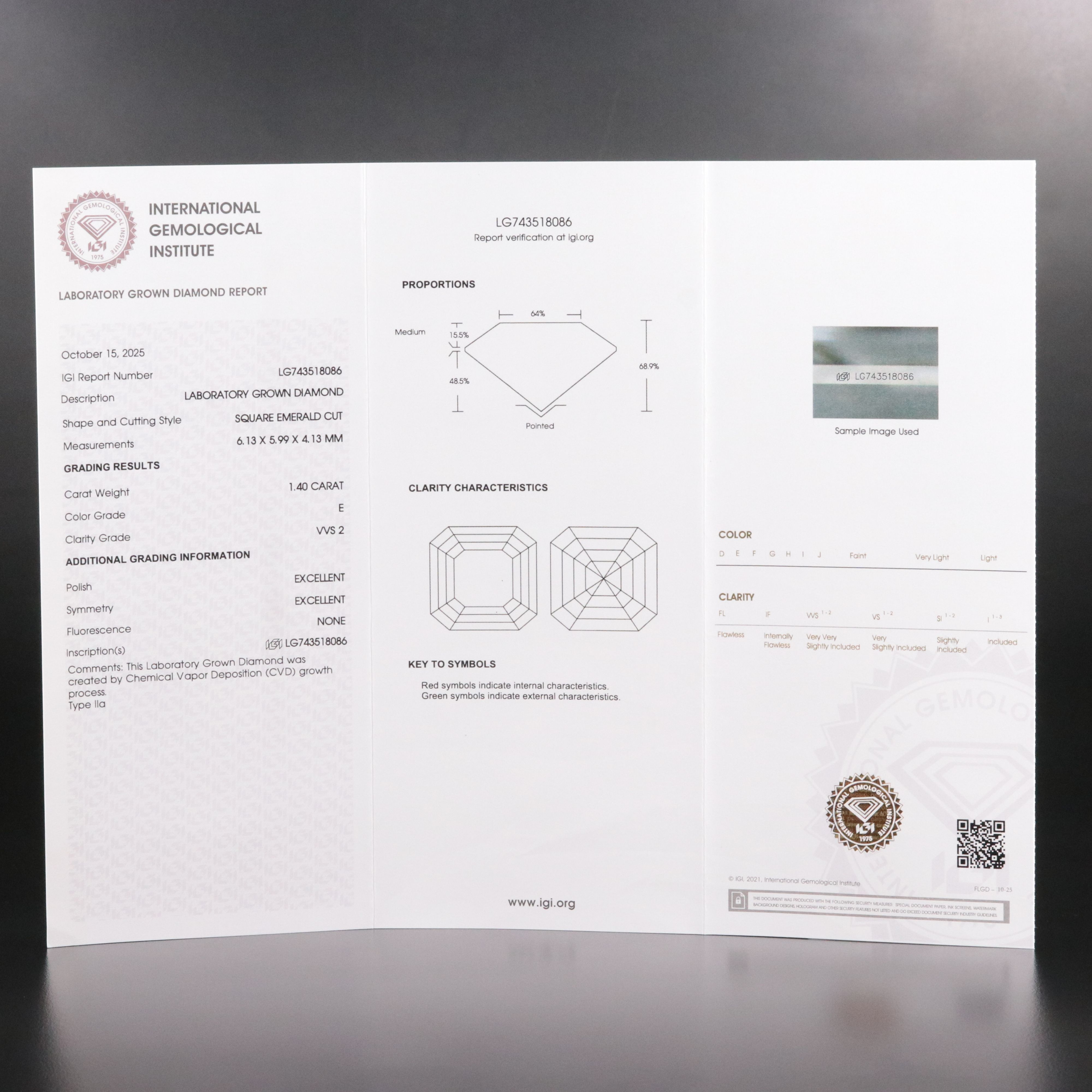 Loose 1.40 CT Lab Grown Diamond with IGI Report