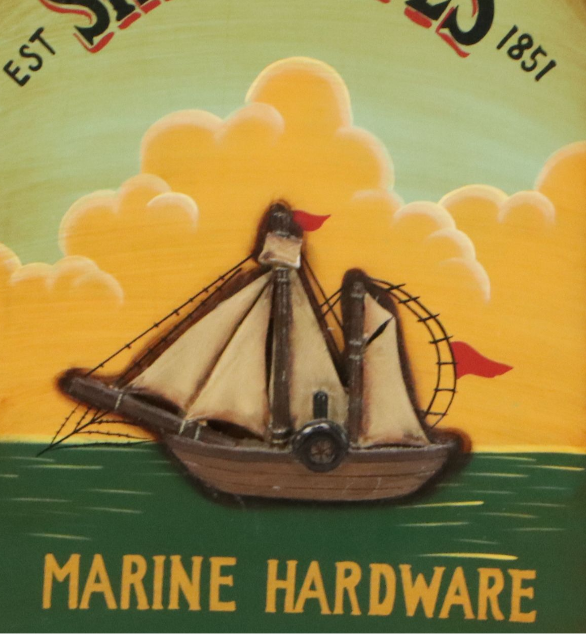"Ships Stopes Est 1851 / Marine Hardware" Decorative Sign, 21st Century