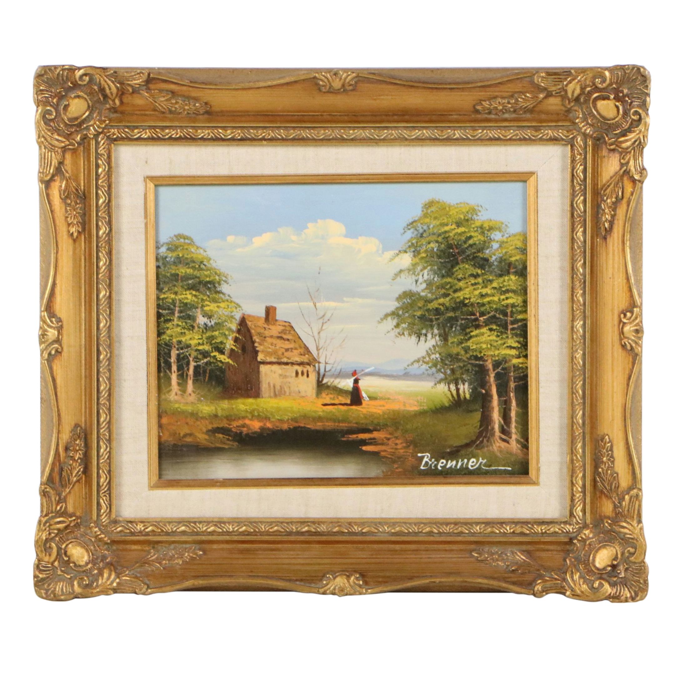 Bucolic Landscape Oil Painting, Circa 1985