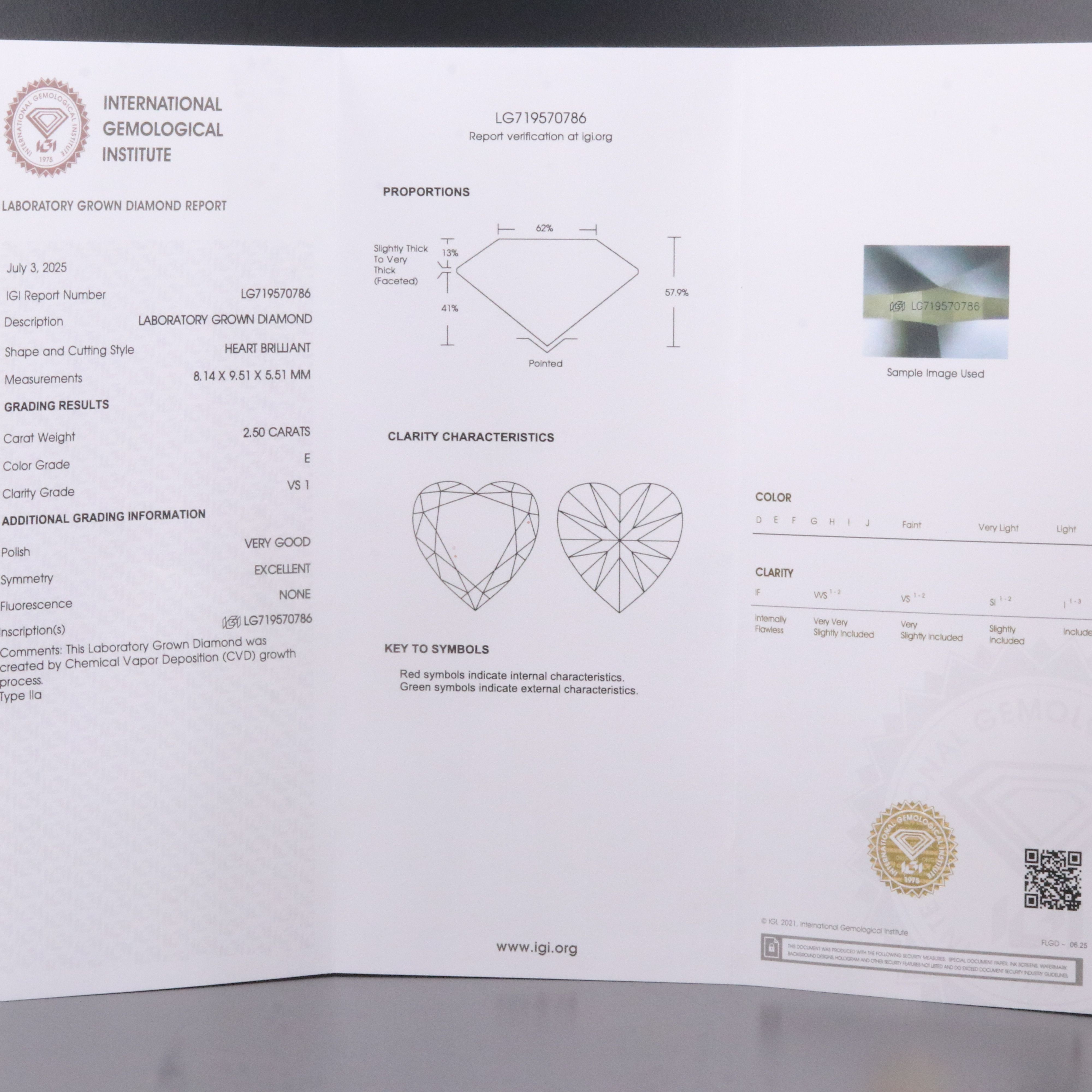 Loose 2.50 CT Lab Grown Diamond with IGI Report