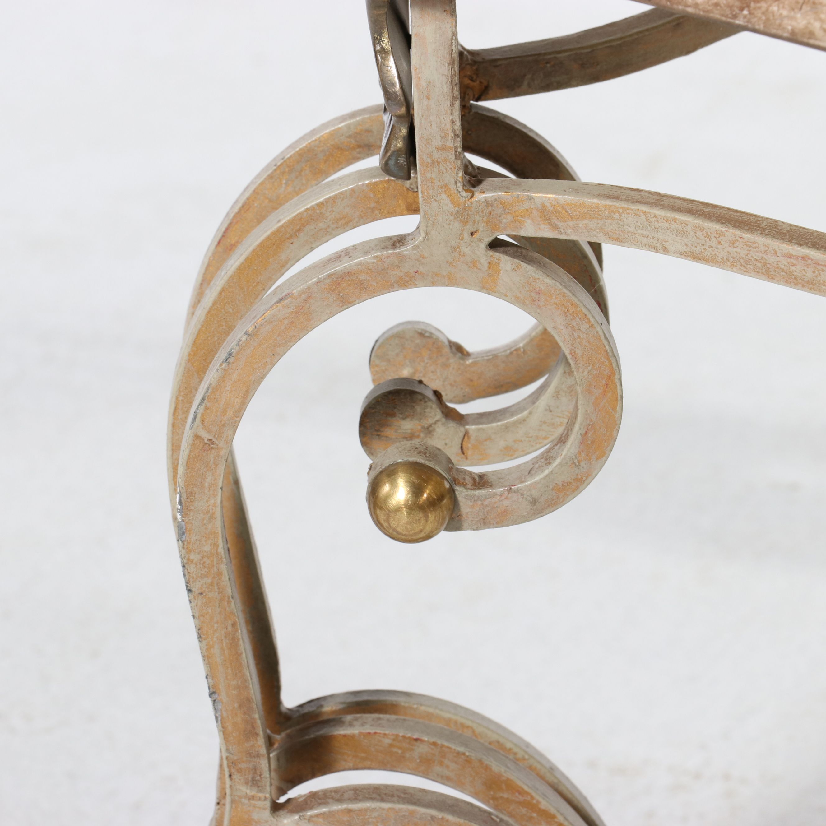 Mediterranean Revival Wrought Iron and Marble-Top Scroll-Base Coffee Table