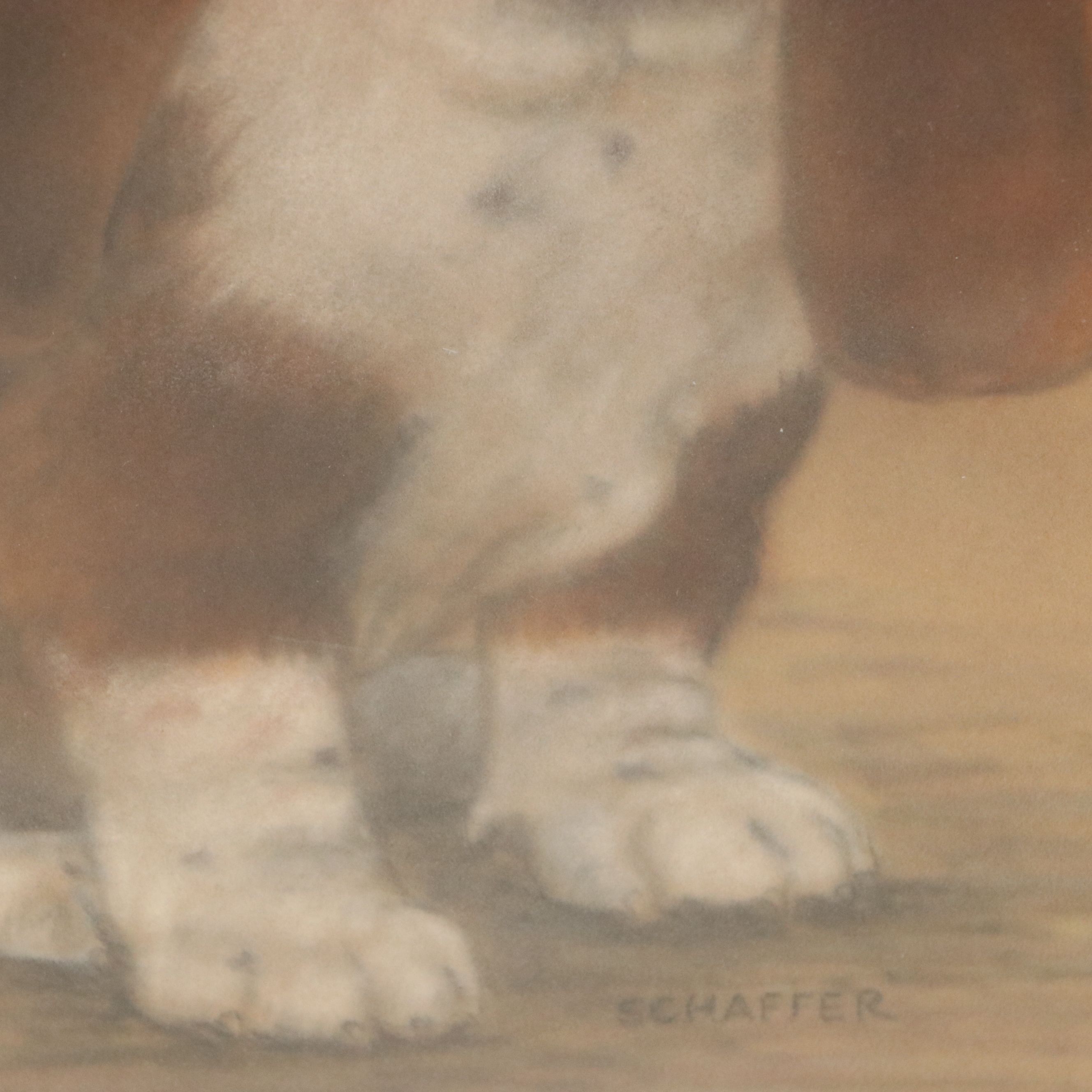 Signed Oil Pastel Drawing of a Basset Hound, Mid to Late 20th Century