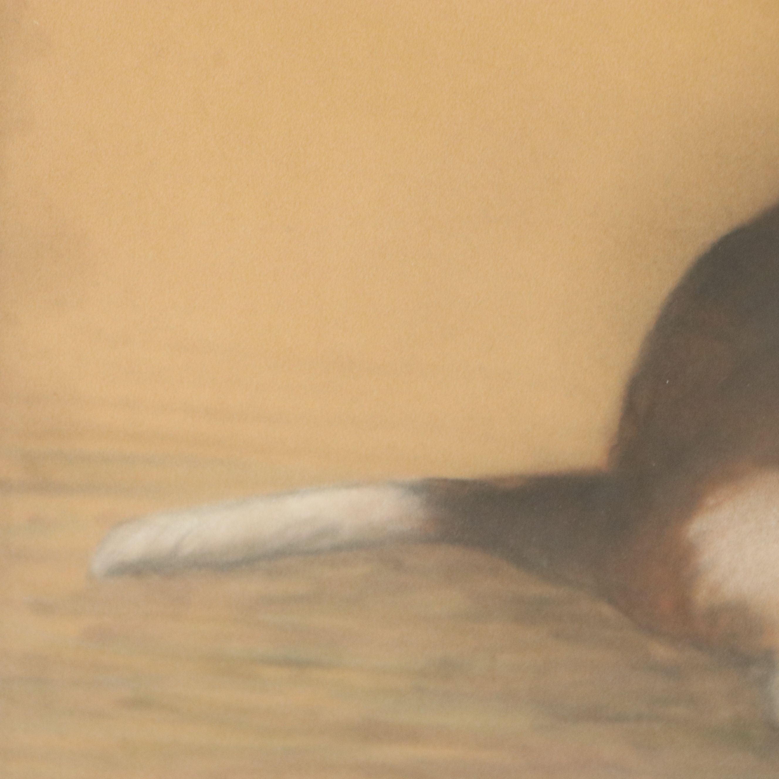 Signed Oil Pastel Drawing of a Basset Hound, Mid to Late 20th Century