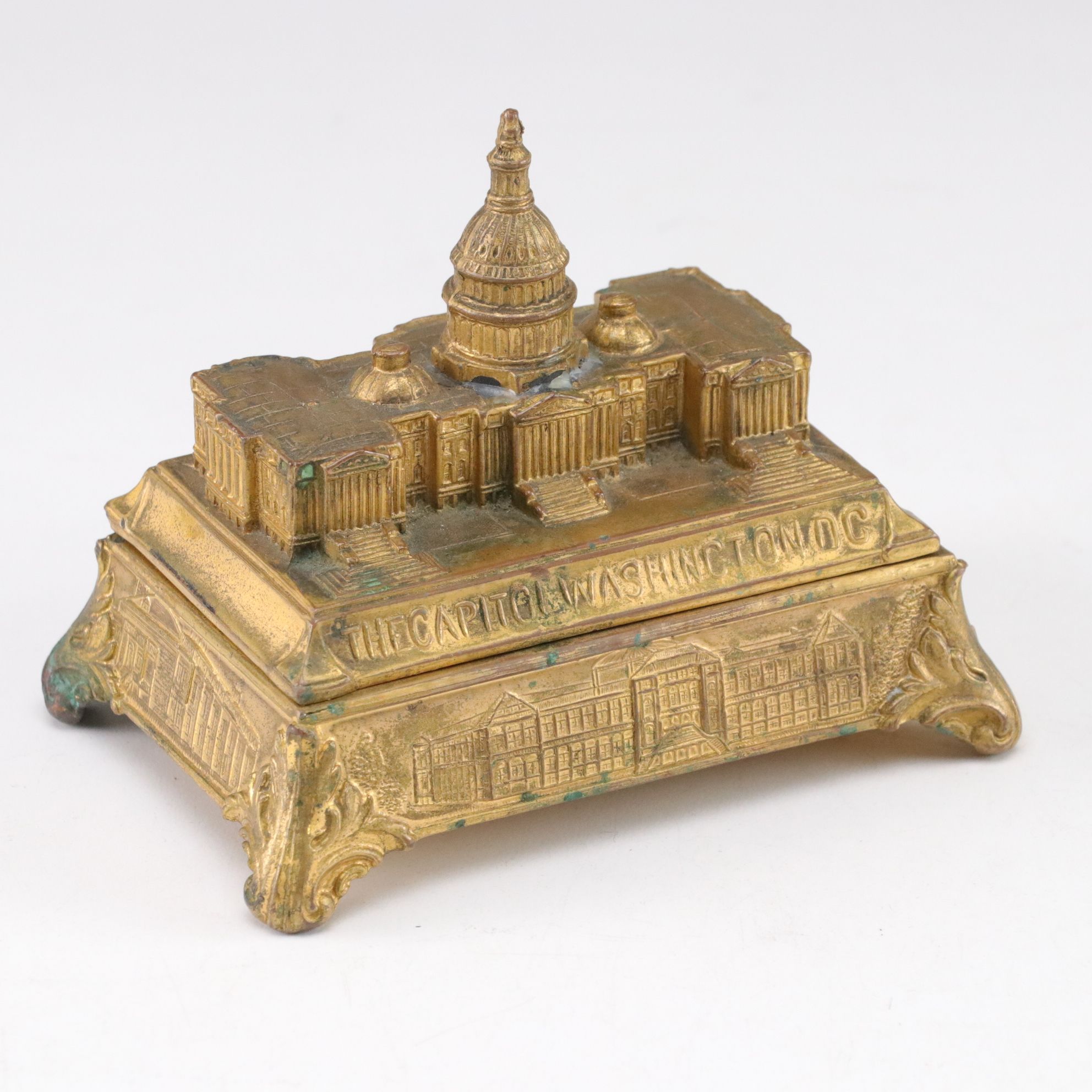 Jennings Brothers "The Capitol Washington DC" Brass Inkwell with Paris Souvenirs