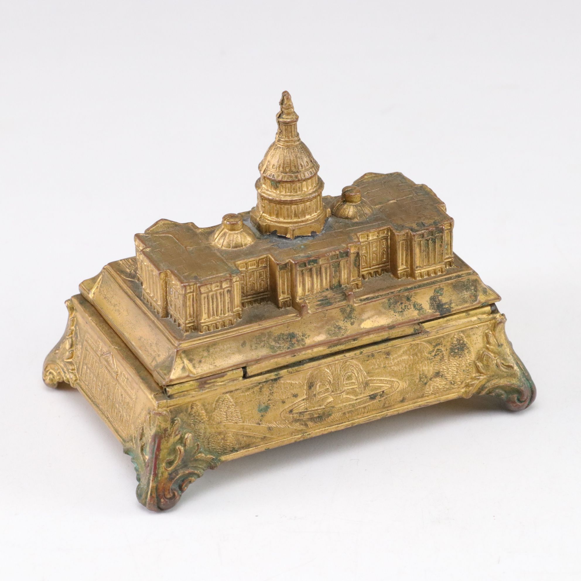 Jennings Brothers "The Capitol Washington DC" Brass Inkwell with Paris Souvenirs