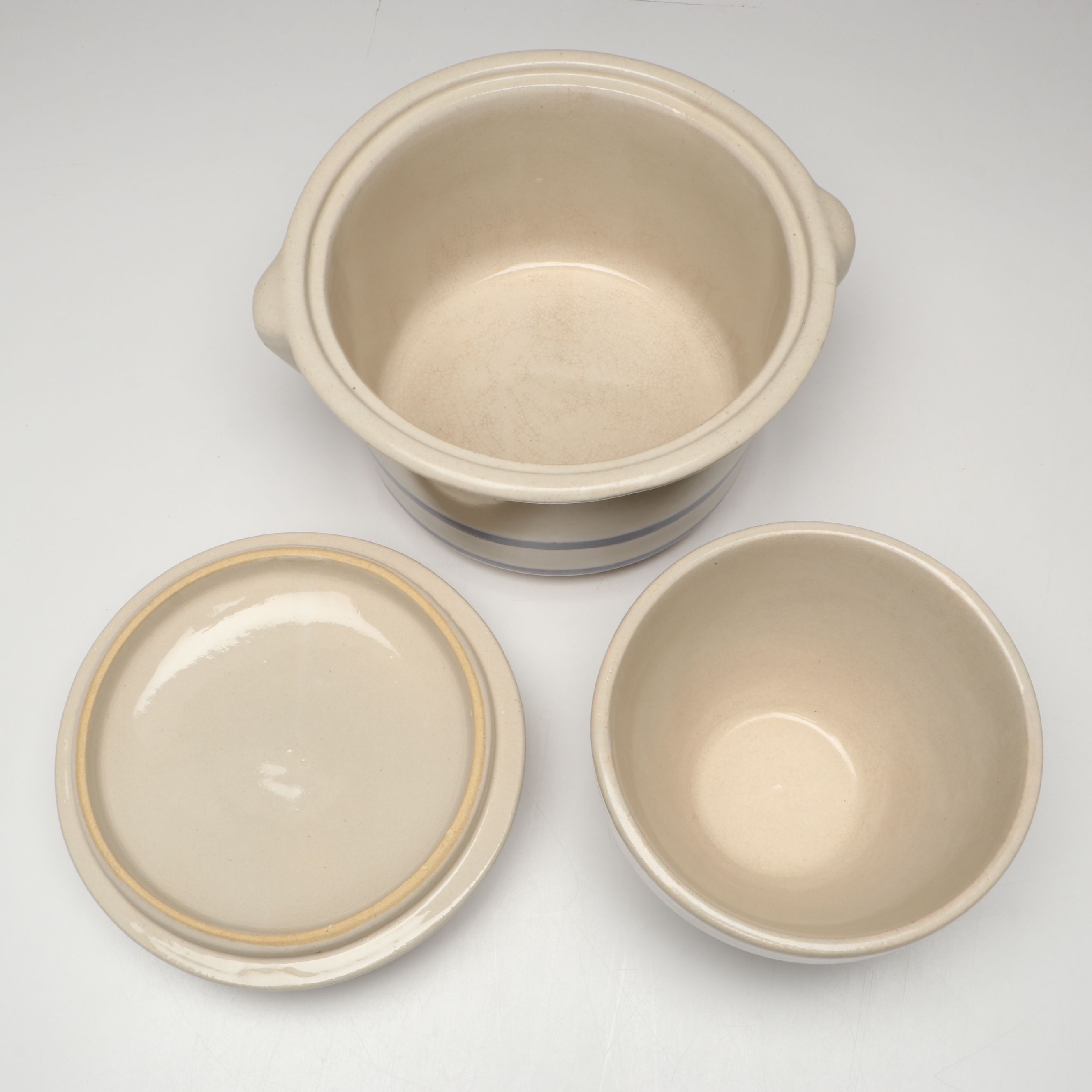 Robinson Ransbottom Cobalt Stoneware Mixing Bowls and Lidded Crock