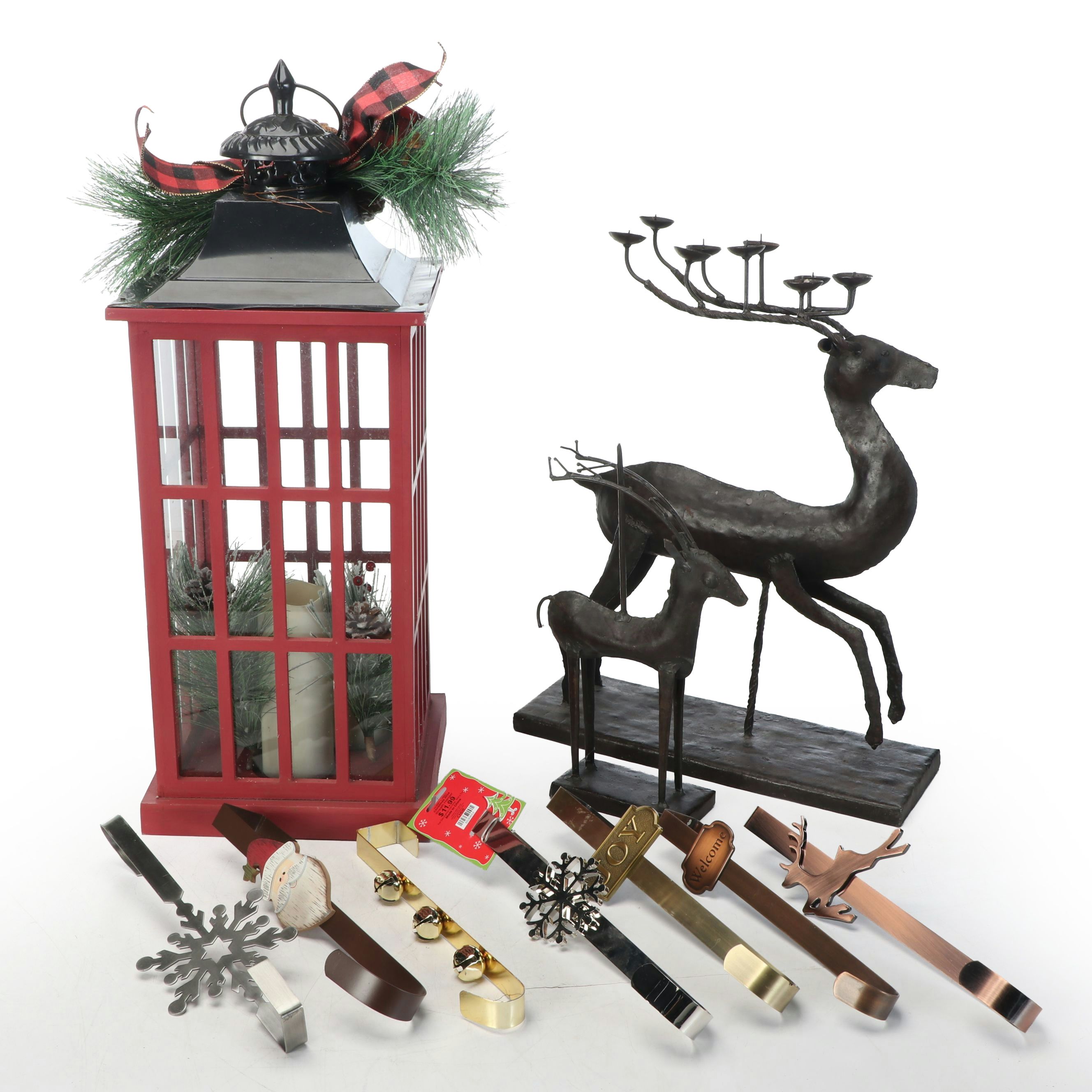 Cast Metal Reindeer Candelabra, Wooden Lantern, and More Winter Décor