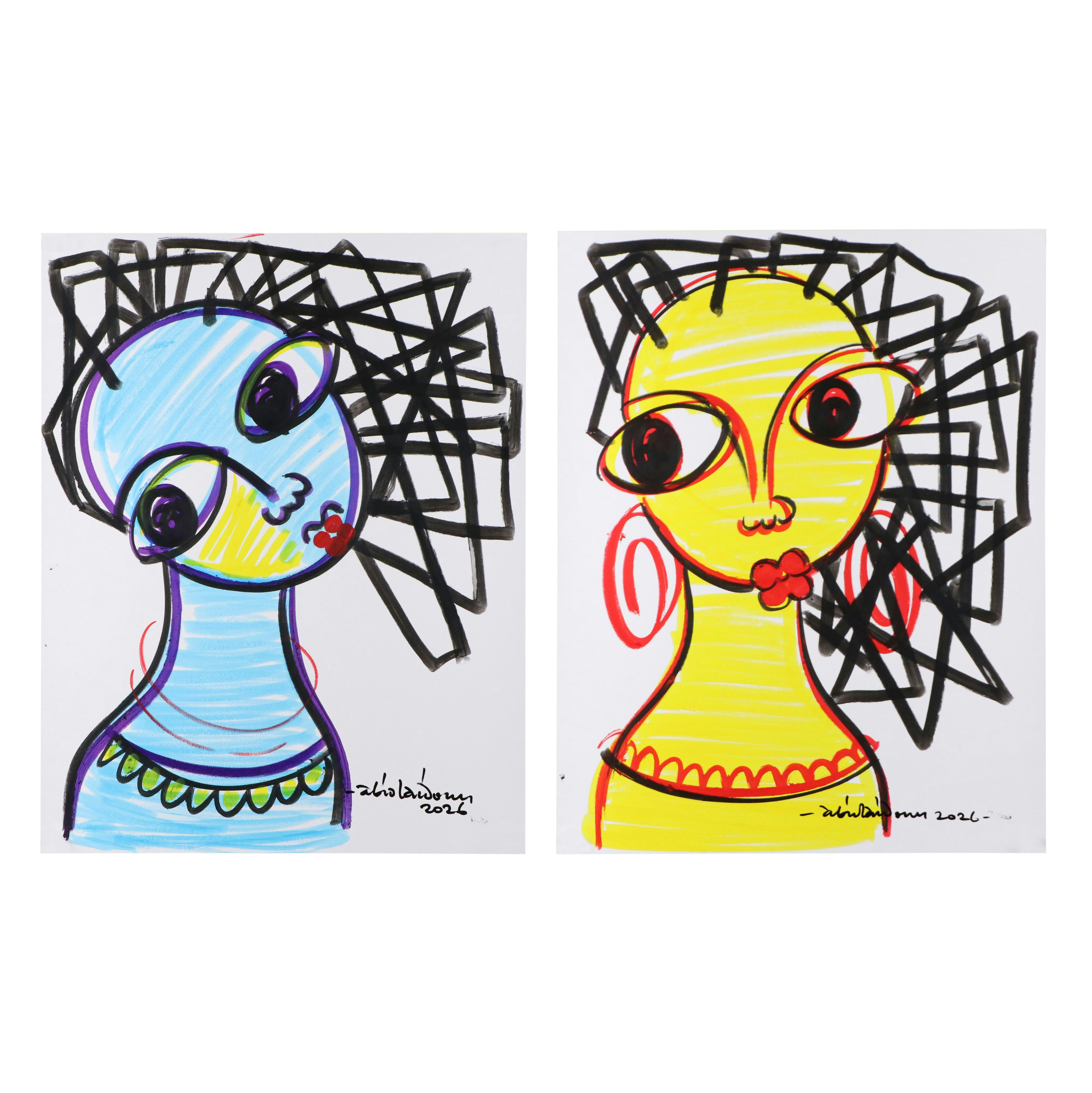 Abiola Idowu Acrylic and Marker Portraits "Hope" and More, 2026