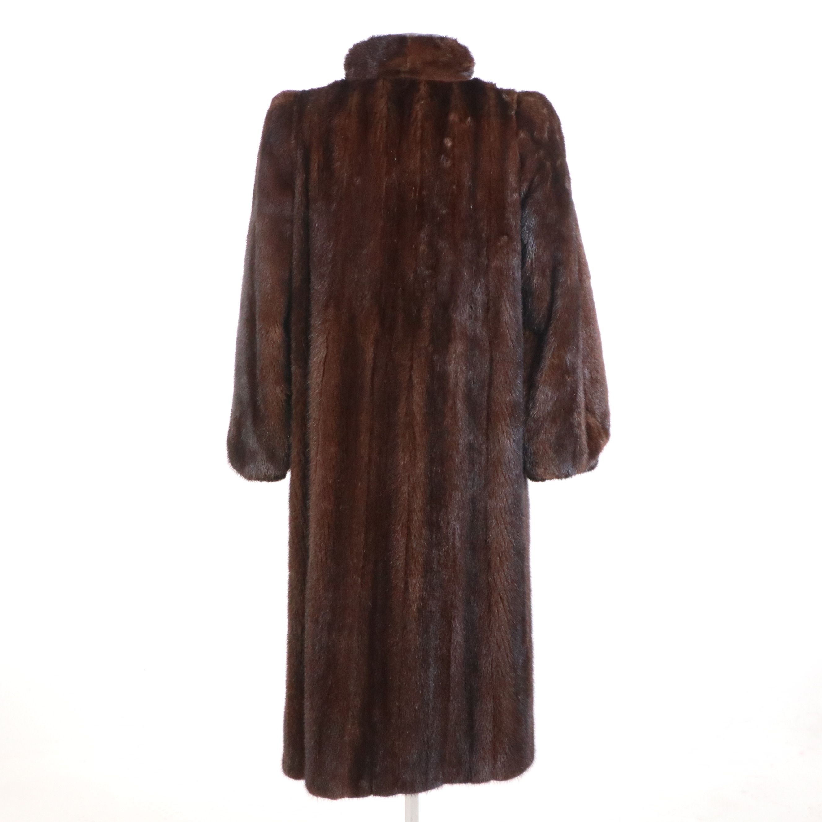 Chocolate Mink Fur Full-Length Coat with Narrow Mink Fur Scarf