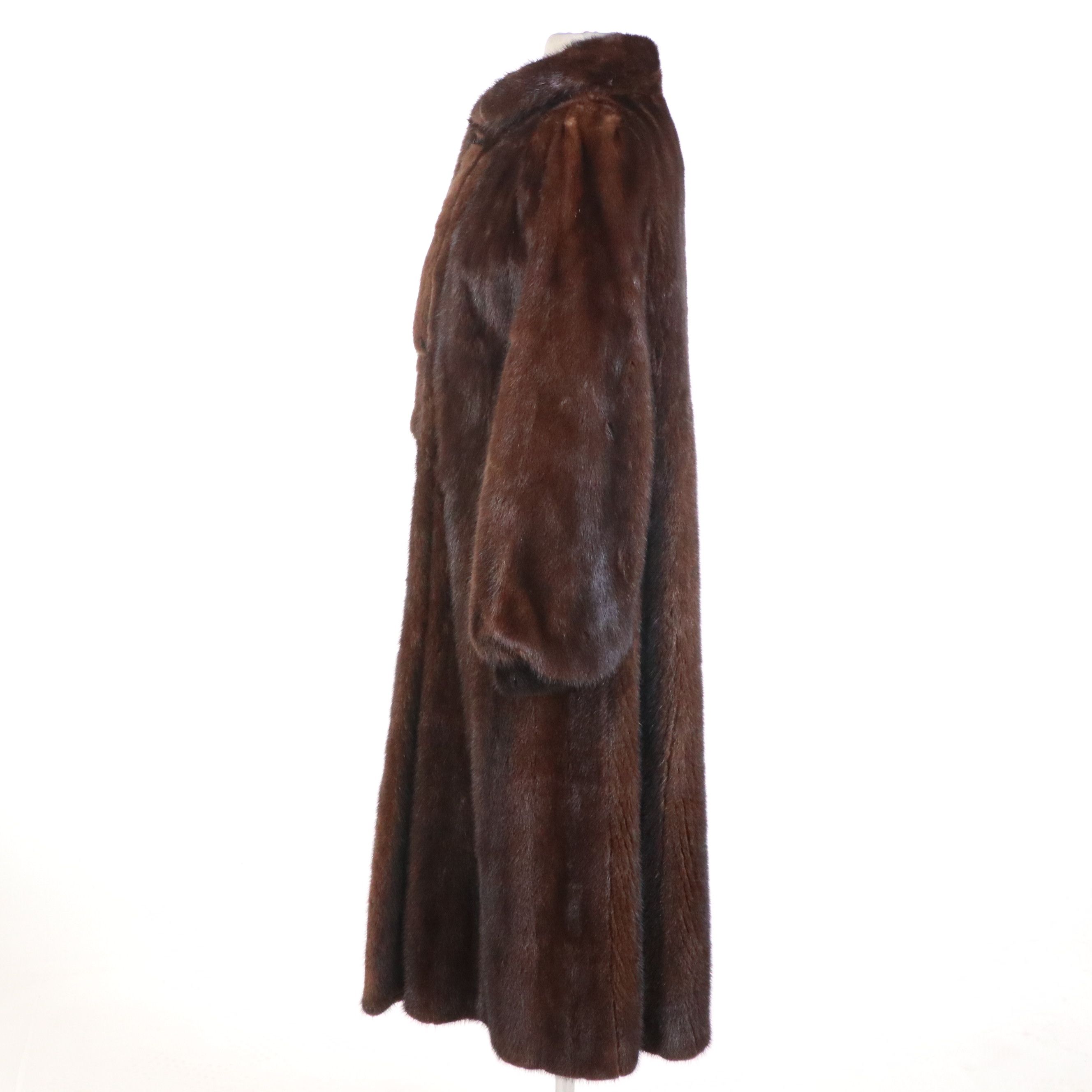 Chocolate Mink Fur Full-Length Coat with Narrow Mink Fur Scarf