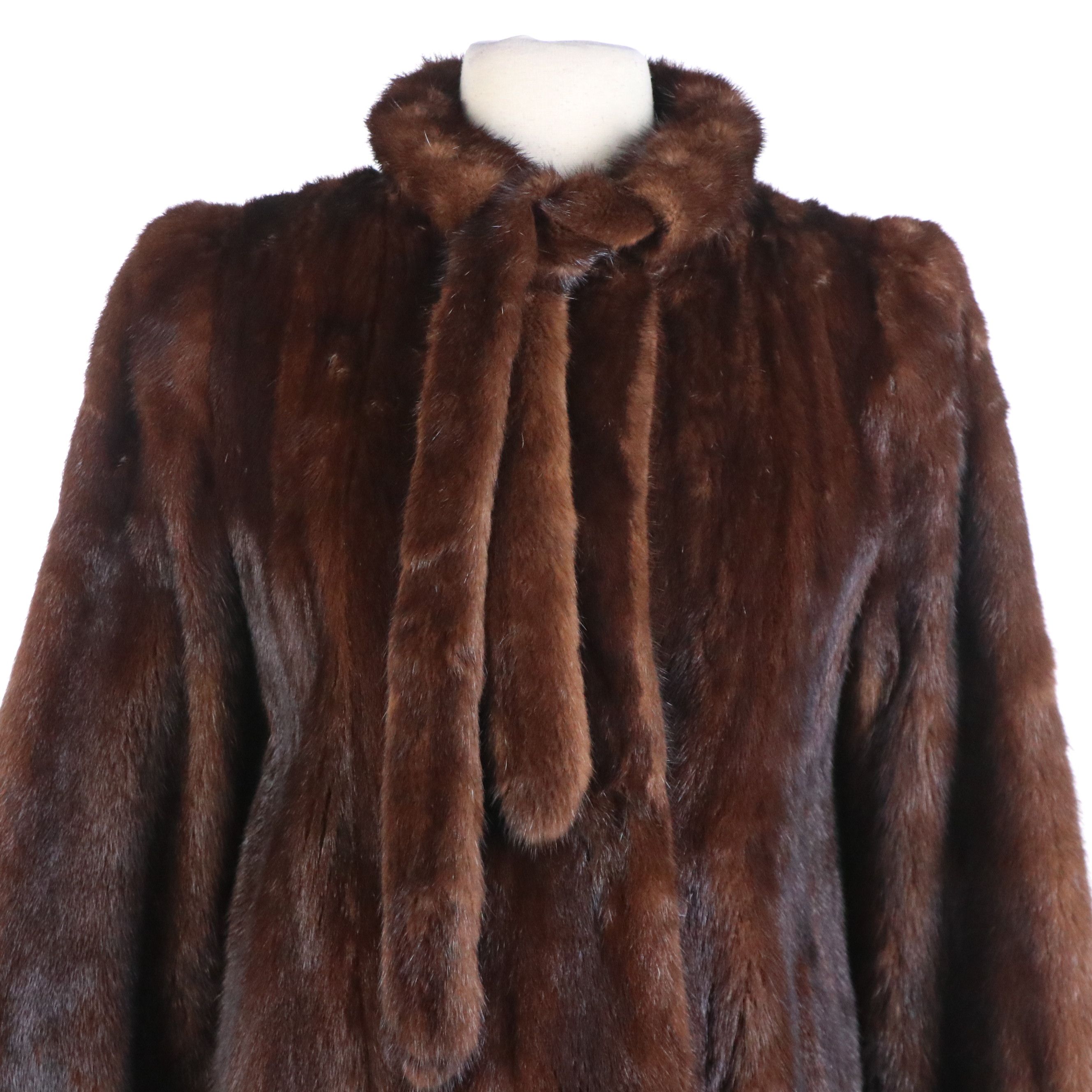Chocolate Mink Fur Full-Length Coat with Narrow Mink Fur Scarf