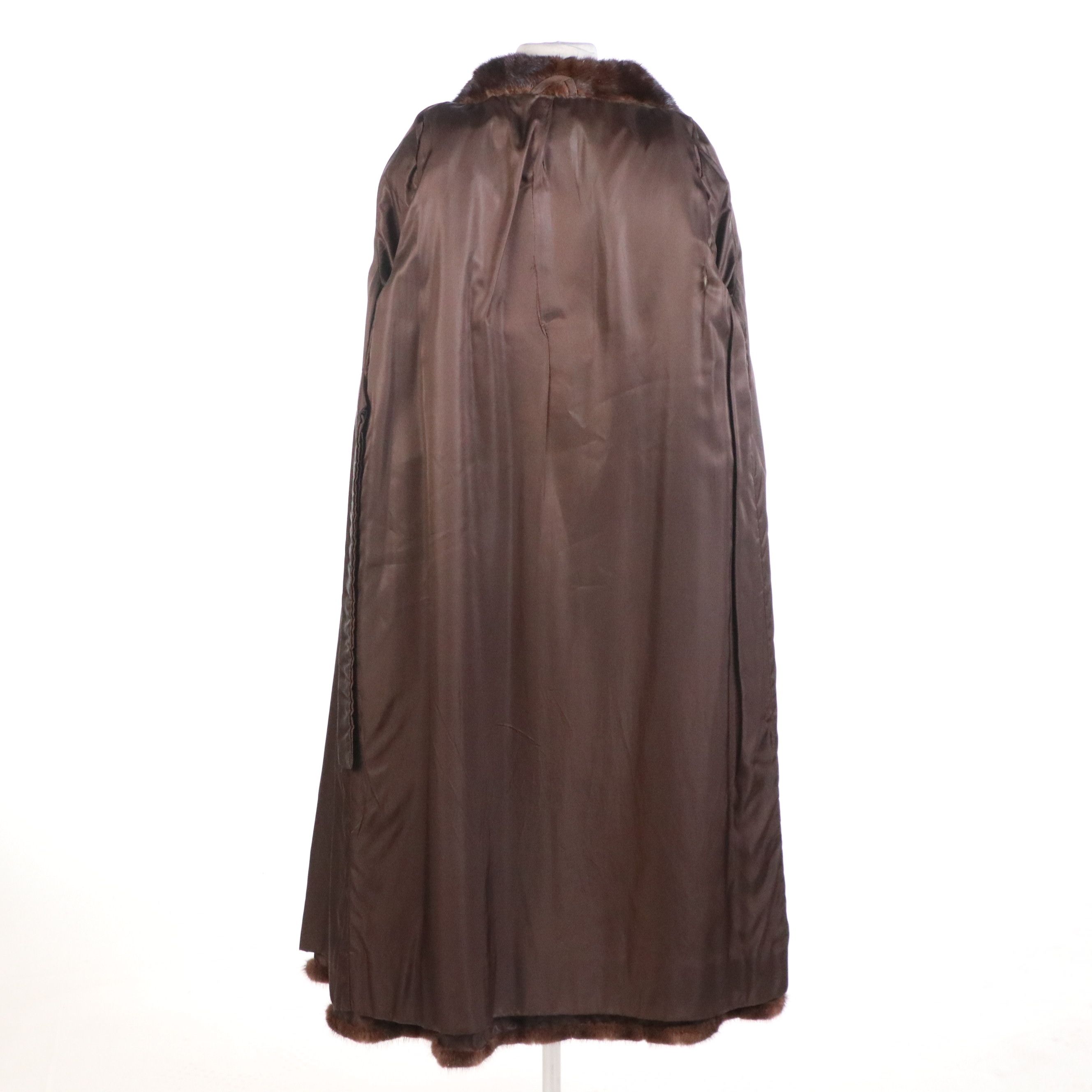 Chocolate Mink Fur Full-Length Coat with Narrow Mink Fur Scarf