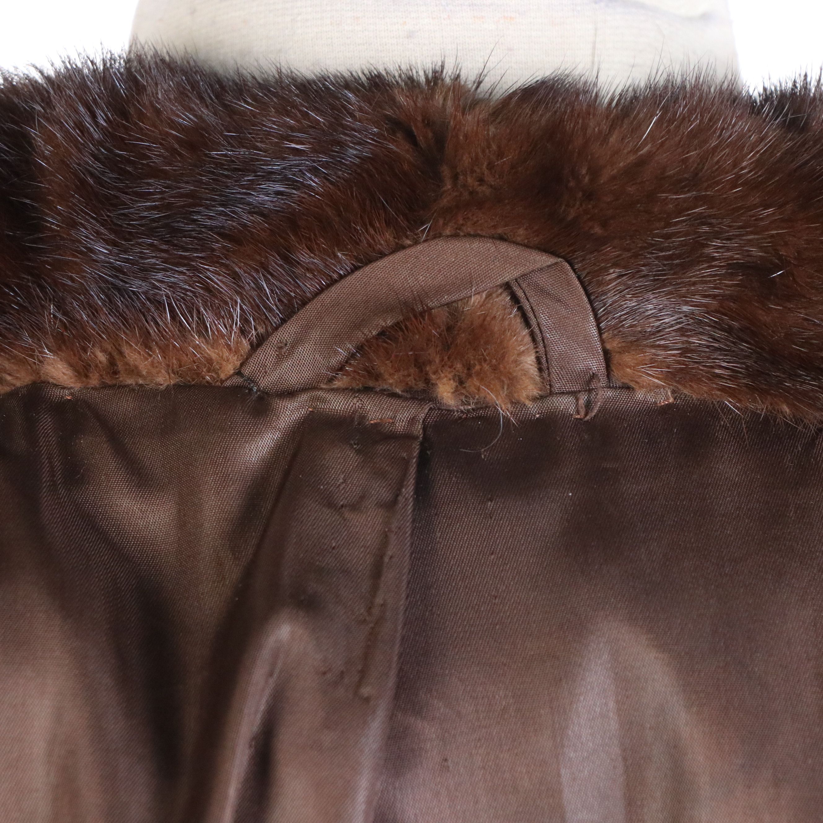 Chocolate Mink Fur Full-Length Coat with Narrow Mink Fur Scarf